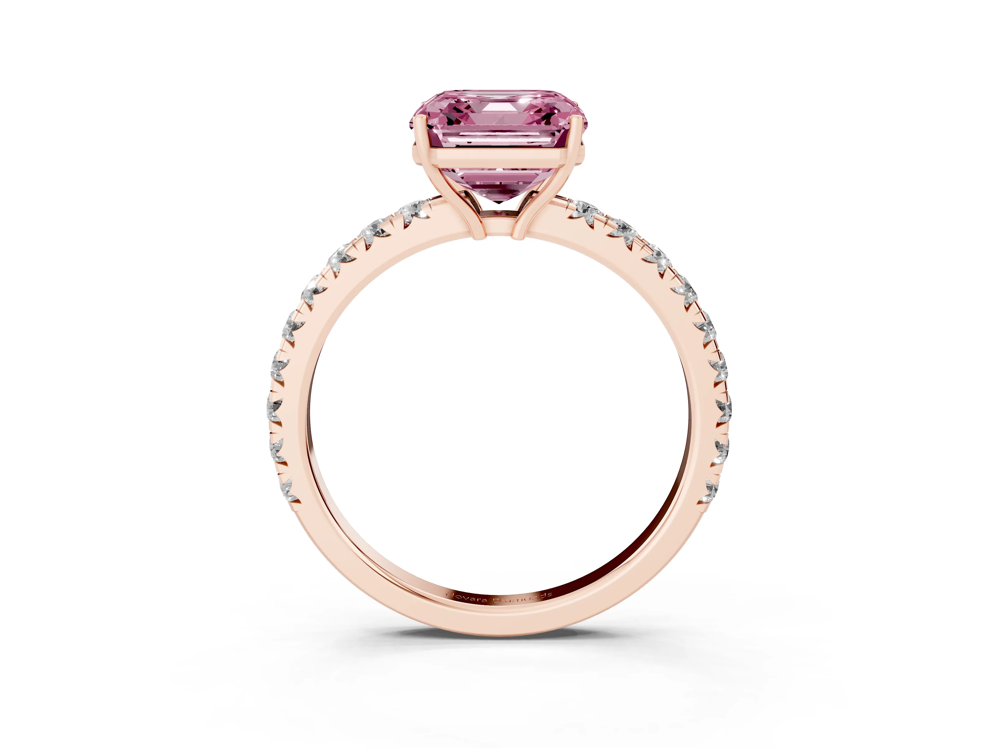 Fancy Pink Asscher Cut Diamond Pavé Solitaire Engagement Ring Set in Rose gold with Prong Setting