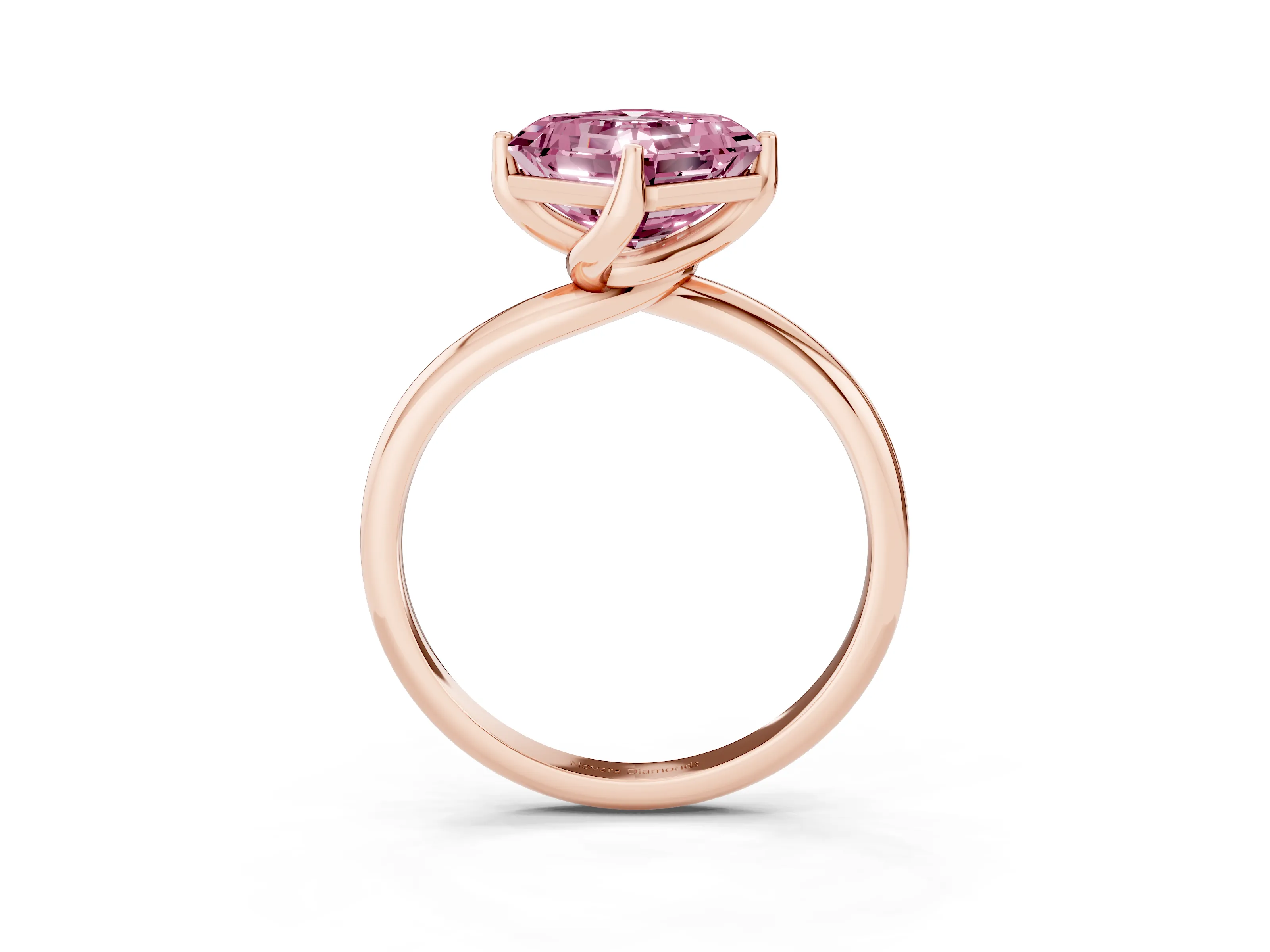 Fancy Pink Asscher Cut Diamond Solitaire Engagement Ring Set in Rose gold with Classic Plain Band