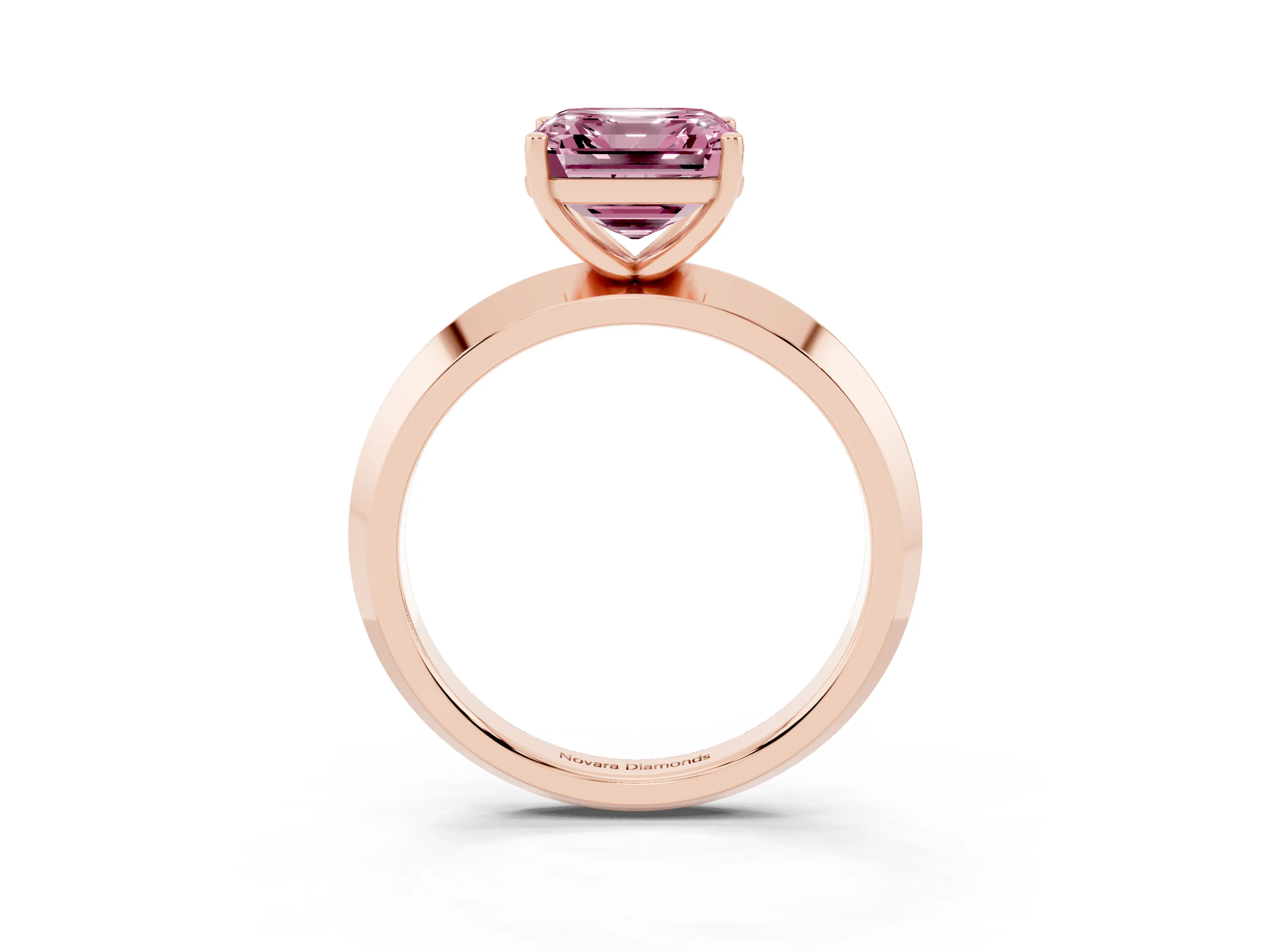 Fancy Pink Asscher Cut Diamond Solitaire Engagement Ring Set in Rose gold with Flat Band and Prong Setting