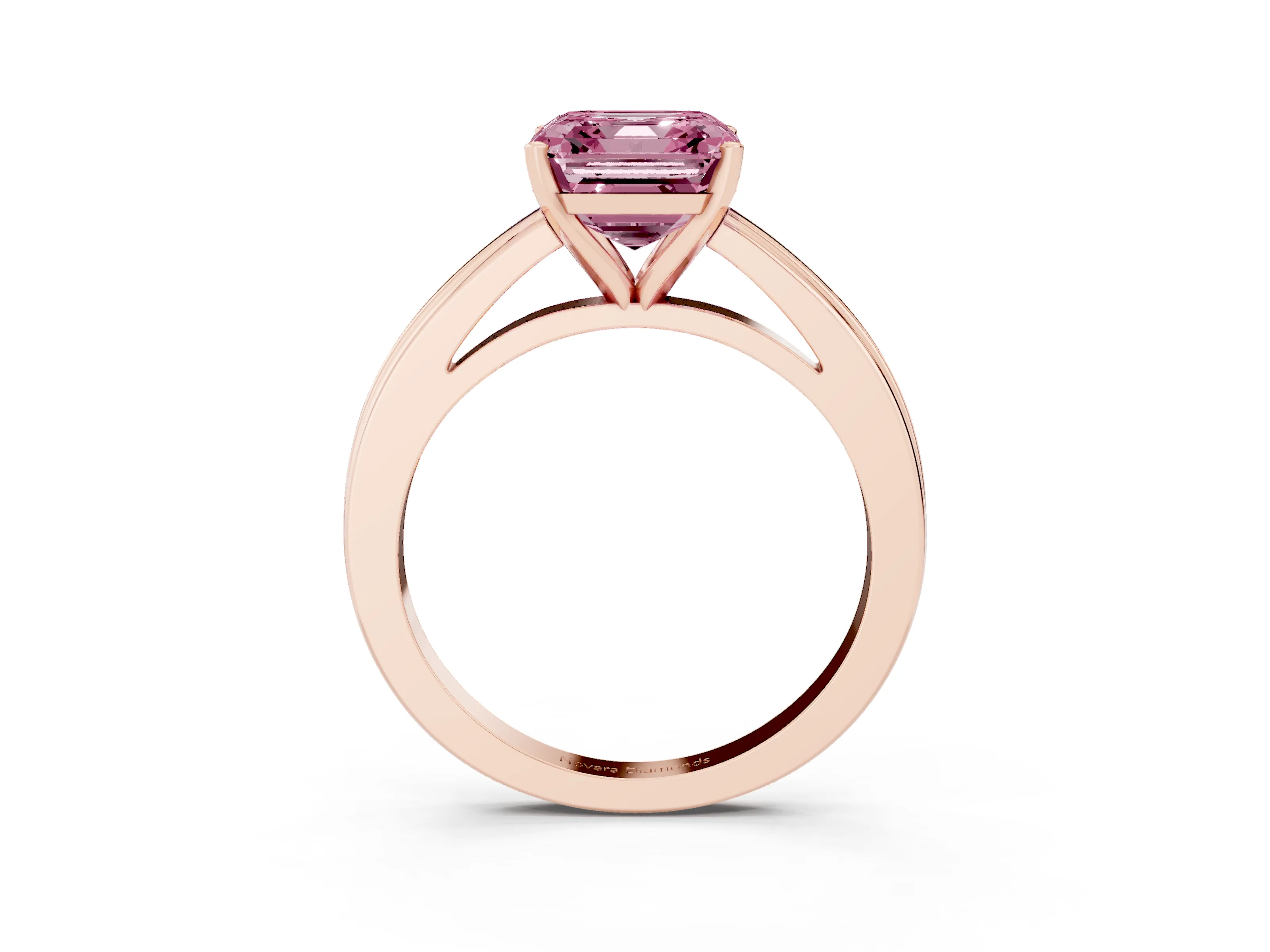 Fancy Pink Asscher Cut Diamond Solitaire Ring Set in Rose gold with Prong Setting and Classic Band
