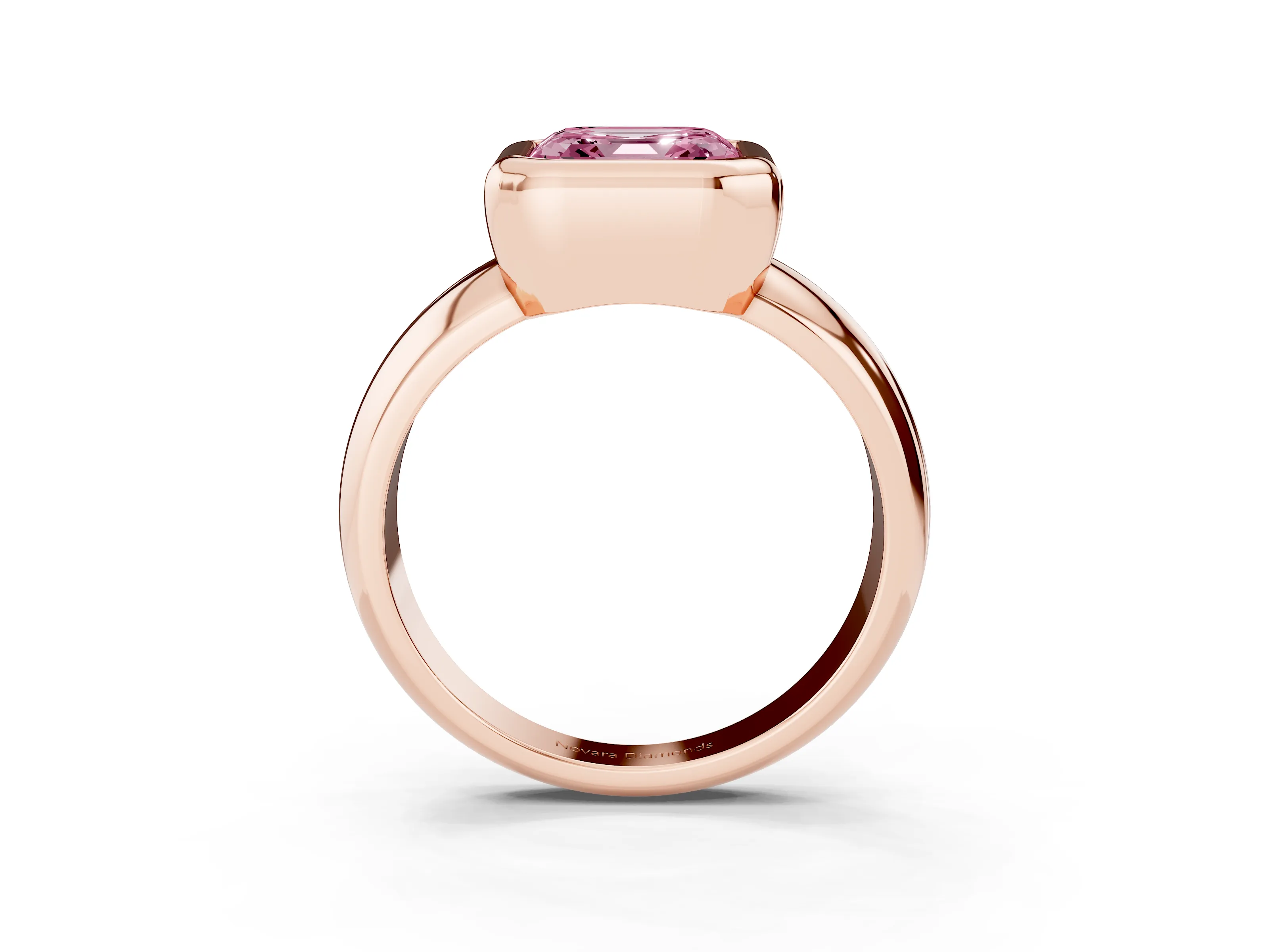 Fancy Pink Bezel Set Asscher Cut Diamond Solitaire Ring Set in Rose gold with Wide Band