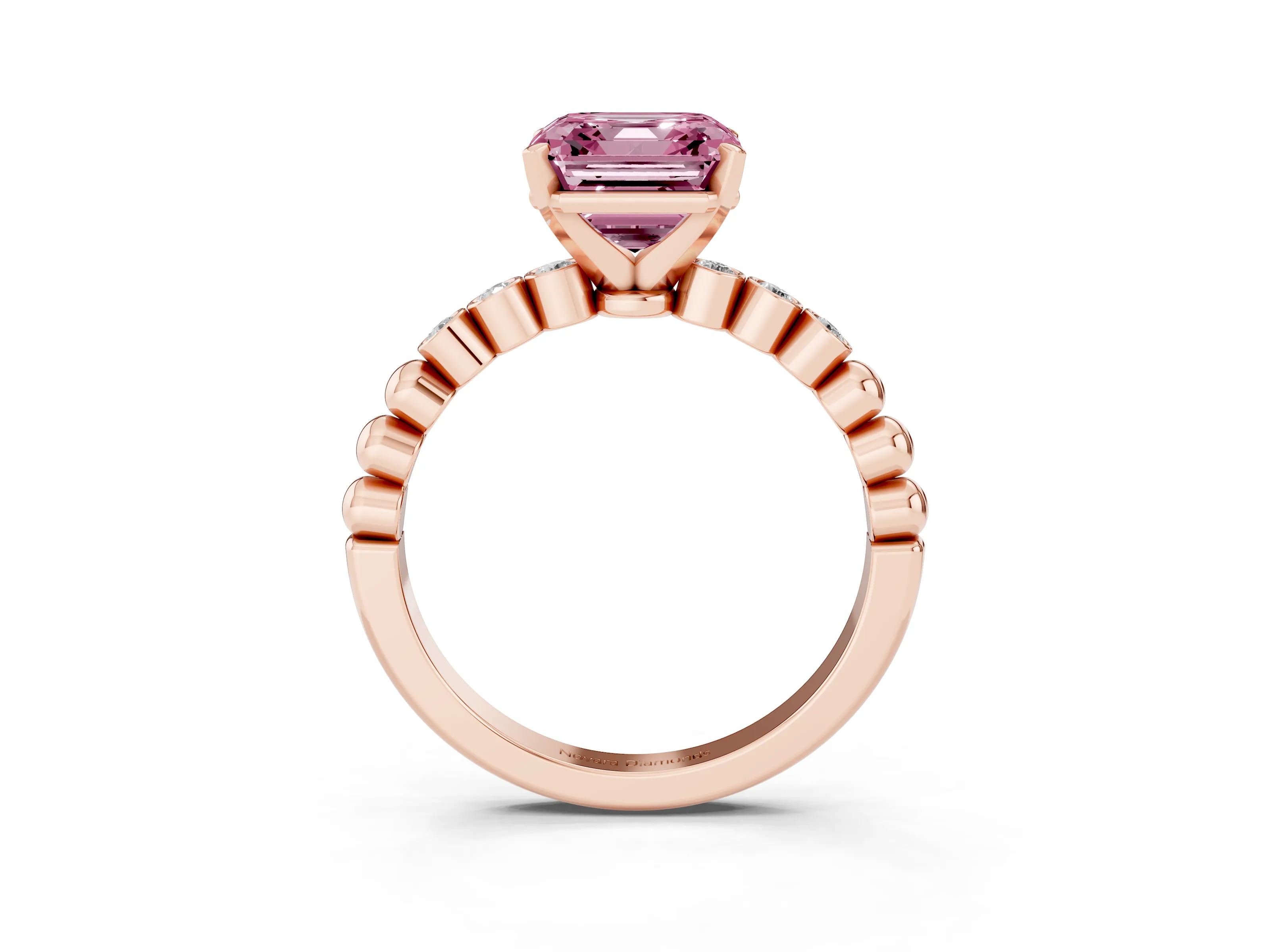 Asscher Cut Beaded Solitaire Engagement Ring Setting for a Fancy Pink Lab-Grown Diamond | Rose Gold