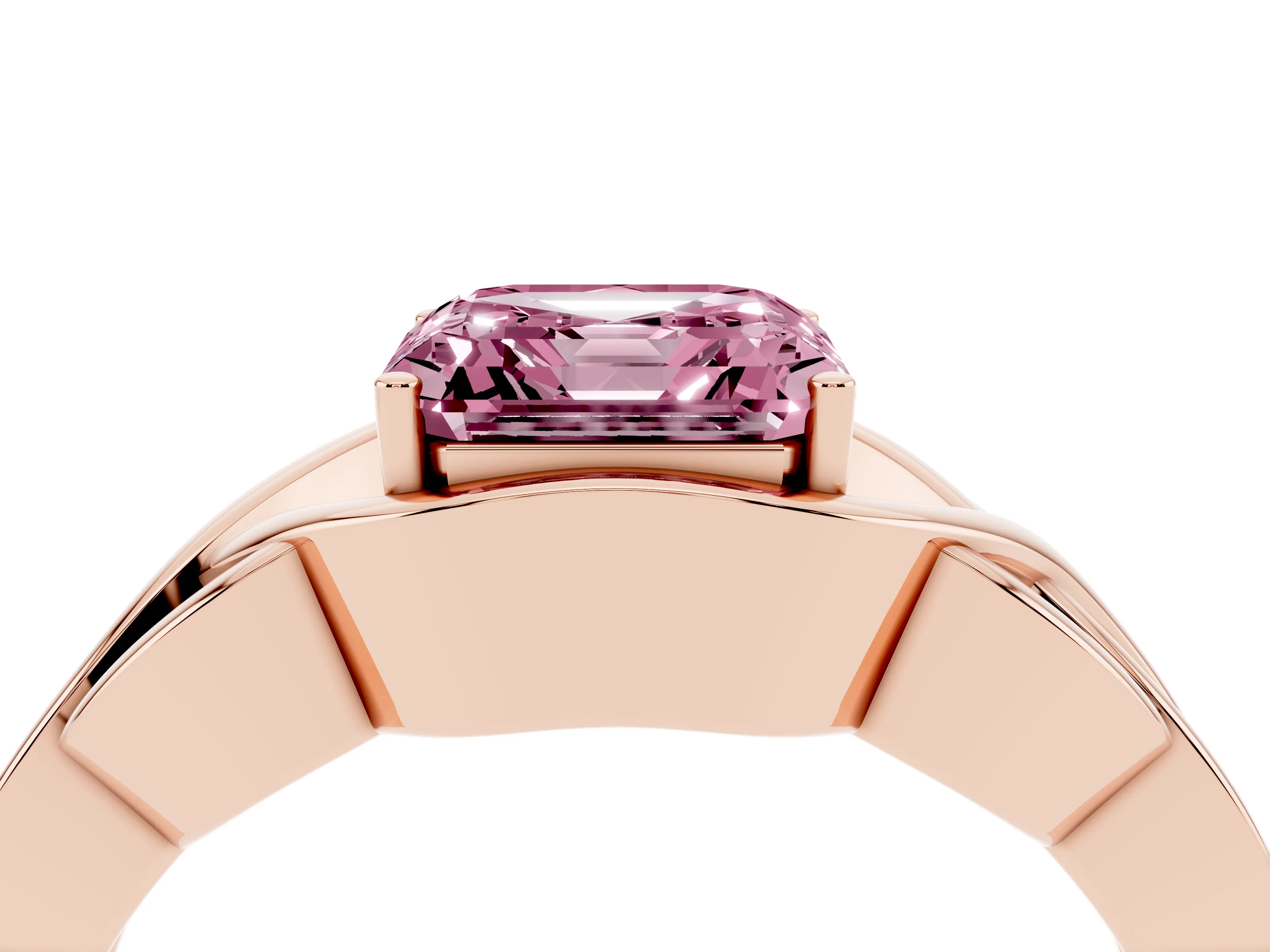 Fancy Pink Asscher Cut Diamond Solitaire Ring Set in Rose gold with Intertwined Band