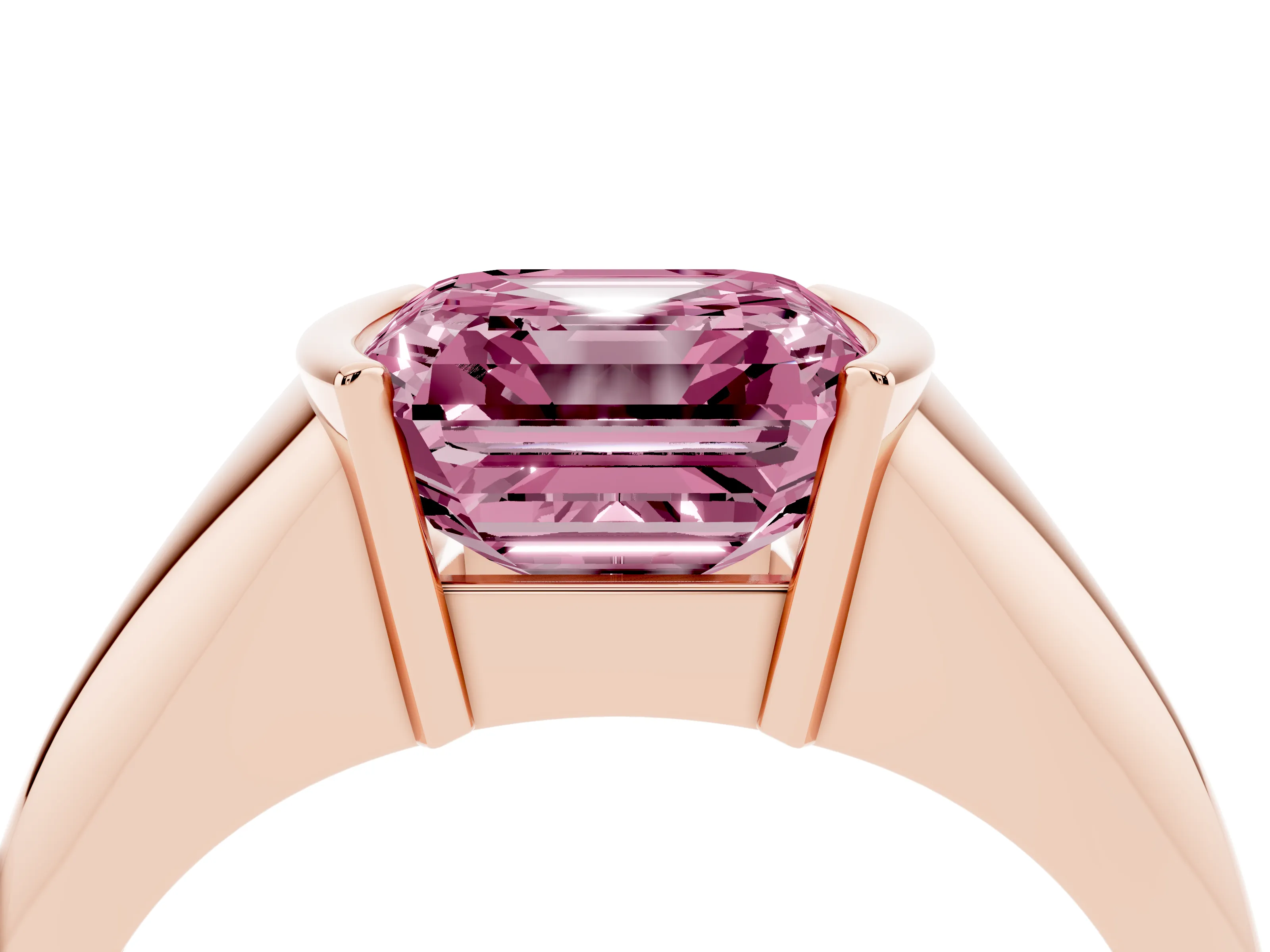 Fancy Pink Asscher Cut Diamond Solitaire Tension Set Ring Set in Rose gold