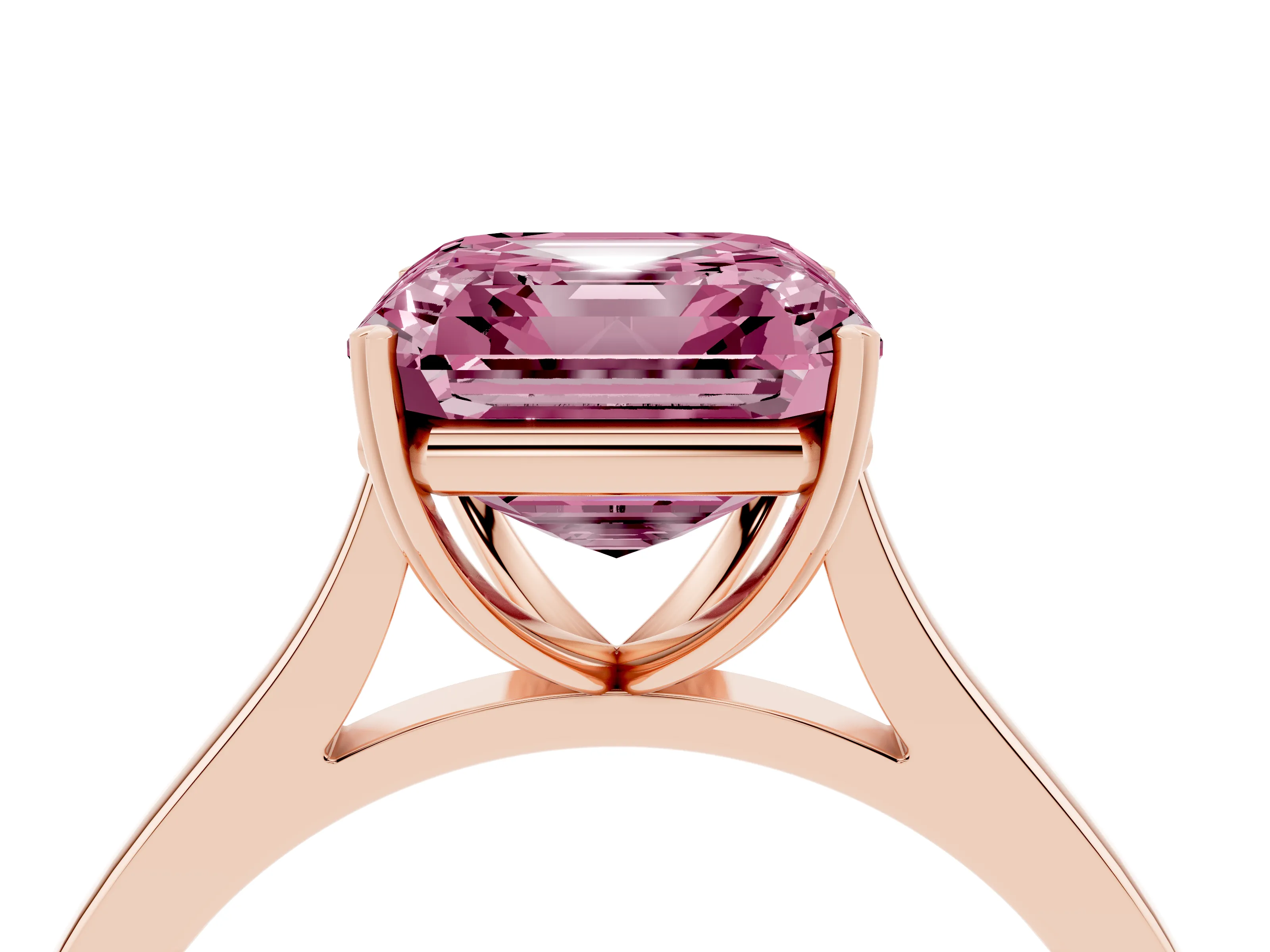 Fancy Pink Asscher Cut Diamond Solitaire Heart Prong Engagement Ring Set in Rose gold with Tapered Band