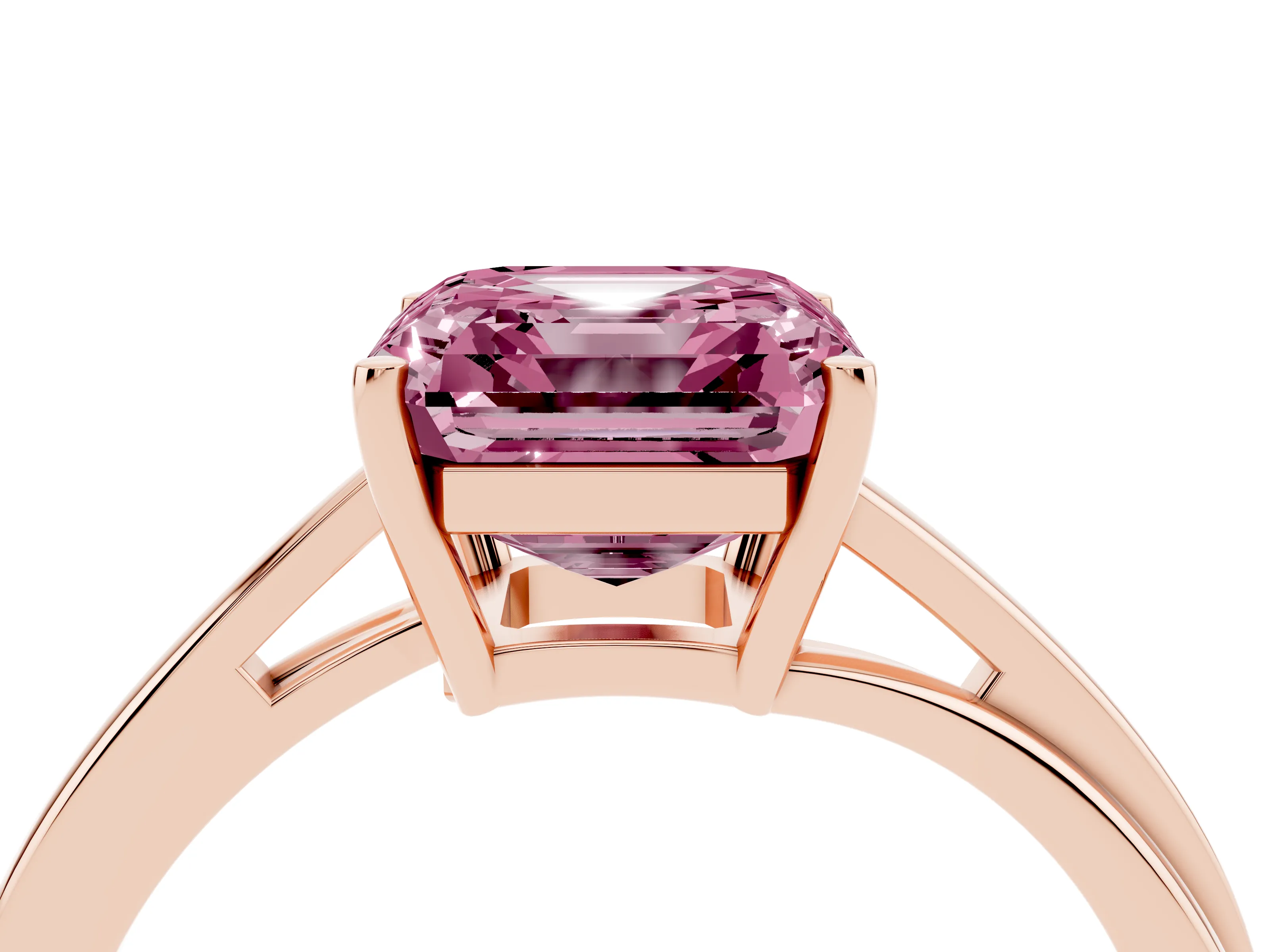 Fancy Pink Asscher Cut Diamond Solitaire Twist Band Ring Set in Rose gold with Prong Setting