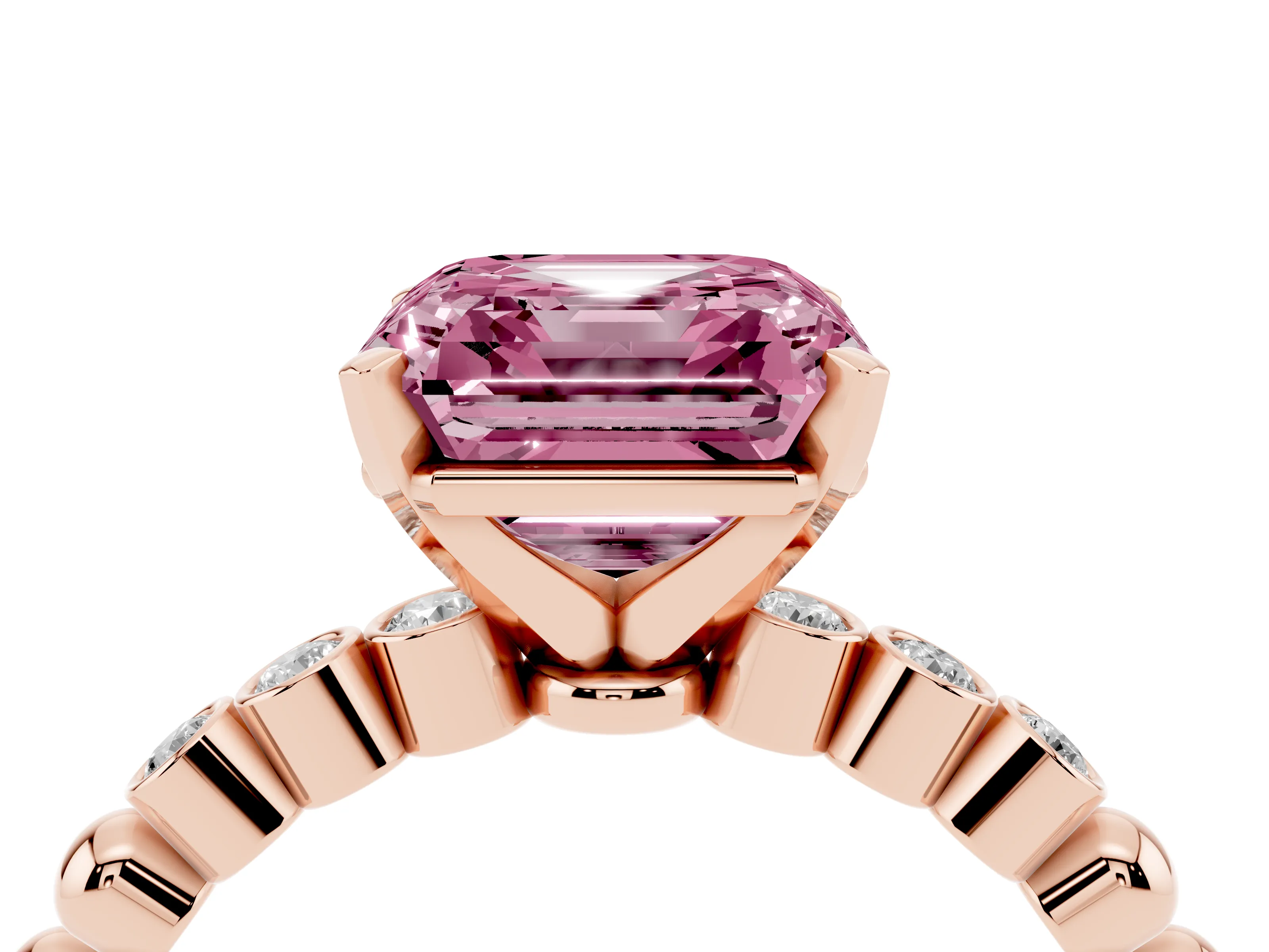 Asscher Cut Beaded Solitaire Engagement Ring Setting for a Fancy Pink Lab-Grown Diamond | Rose Gold