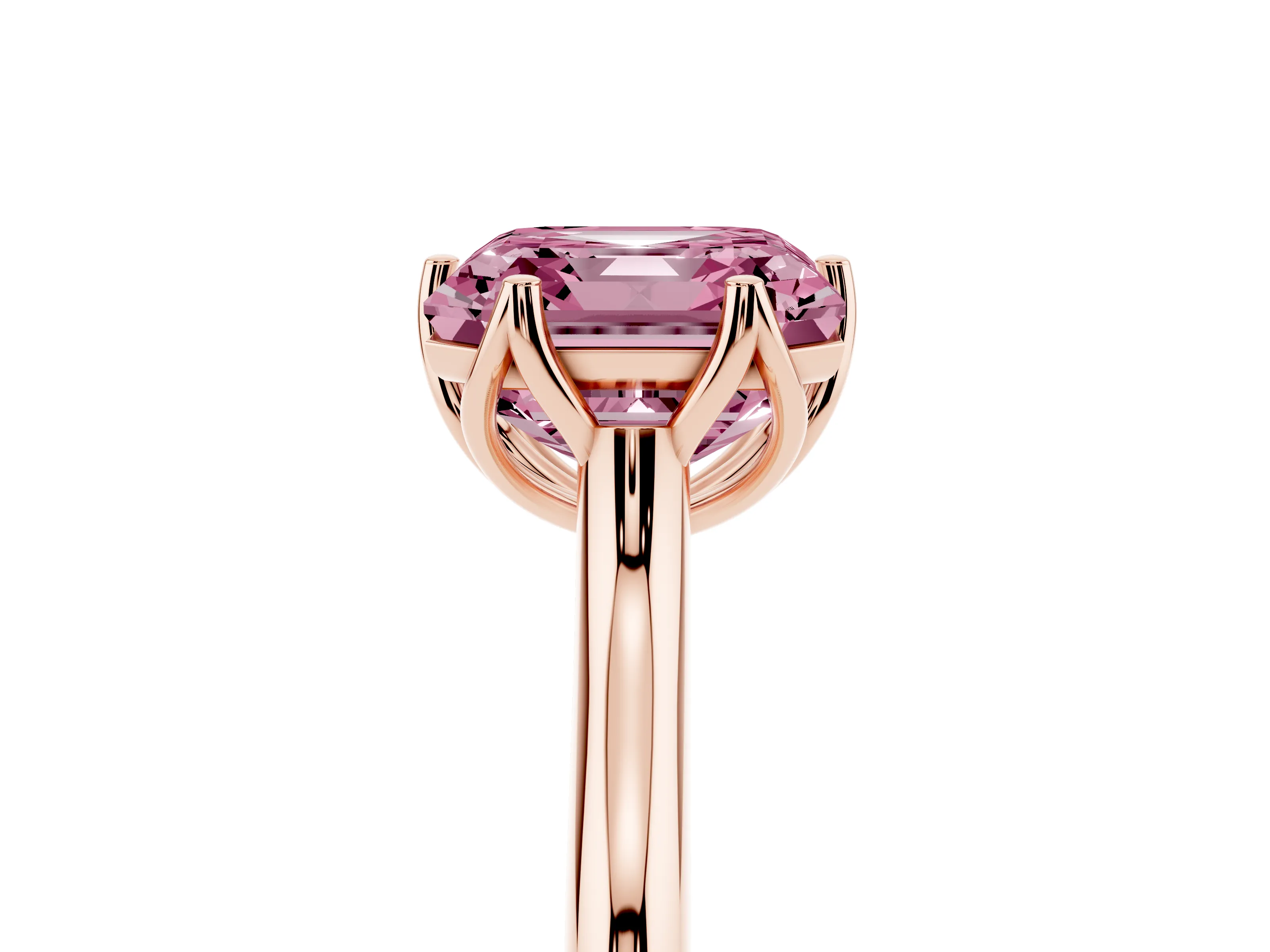 Fancy Pink Asscher Cut Diamond Solitaire Cathedral Ring Set in Rose gold with Prong Setting