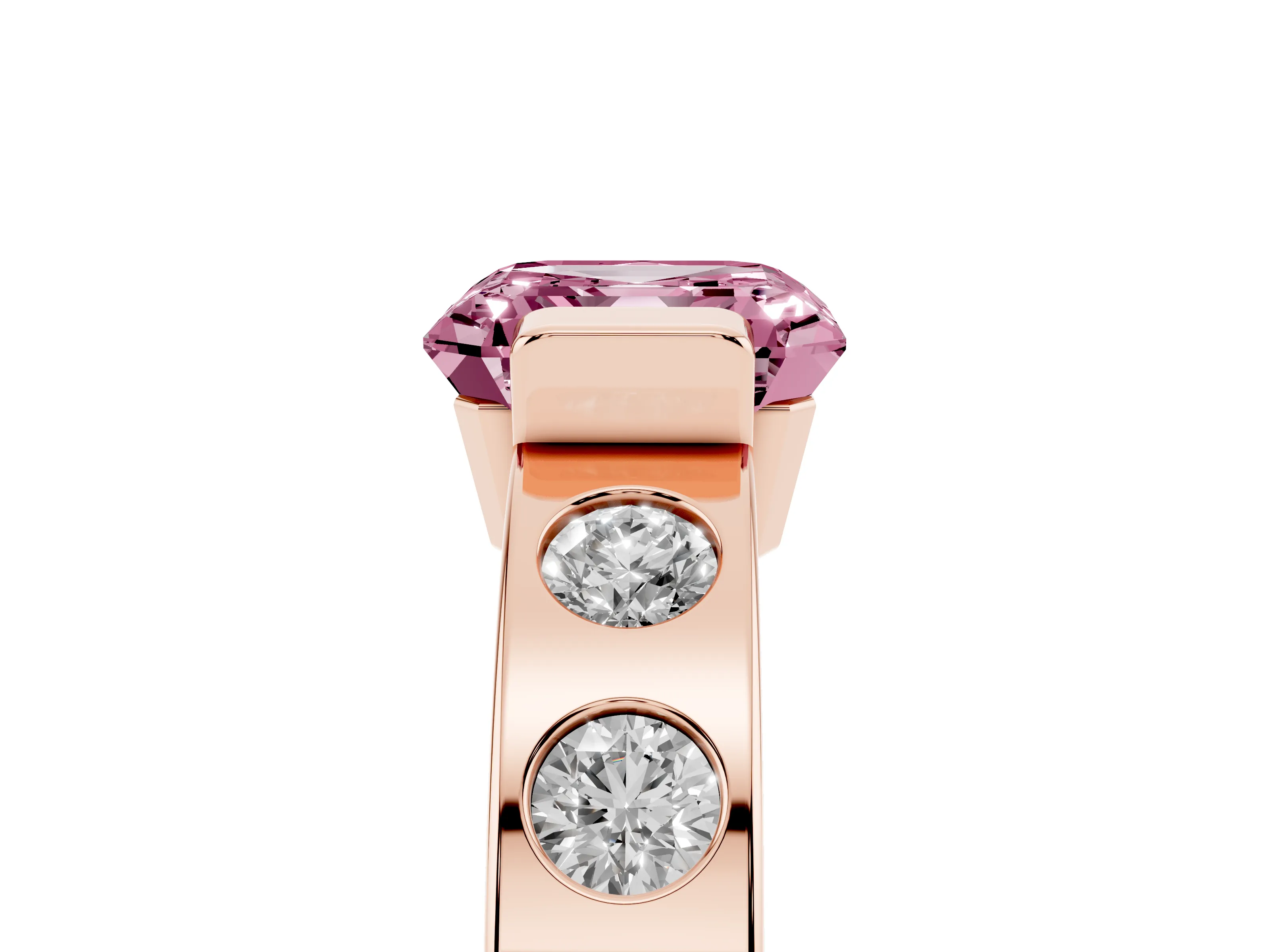 Fancy Pink Asscher Cut Diamond Channel-Set Band Ring Set in Rose gold with Bezel Prong Setting