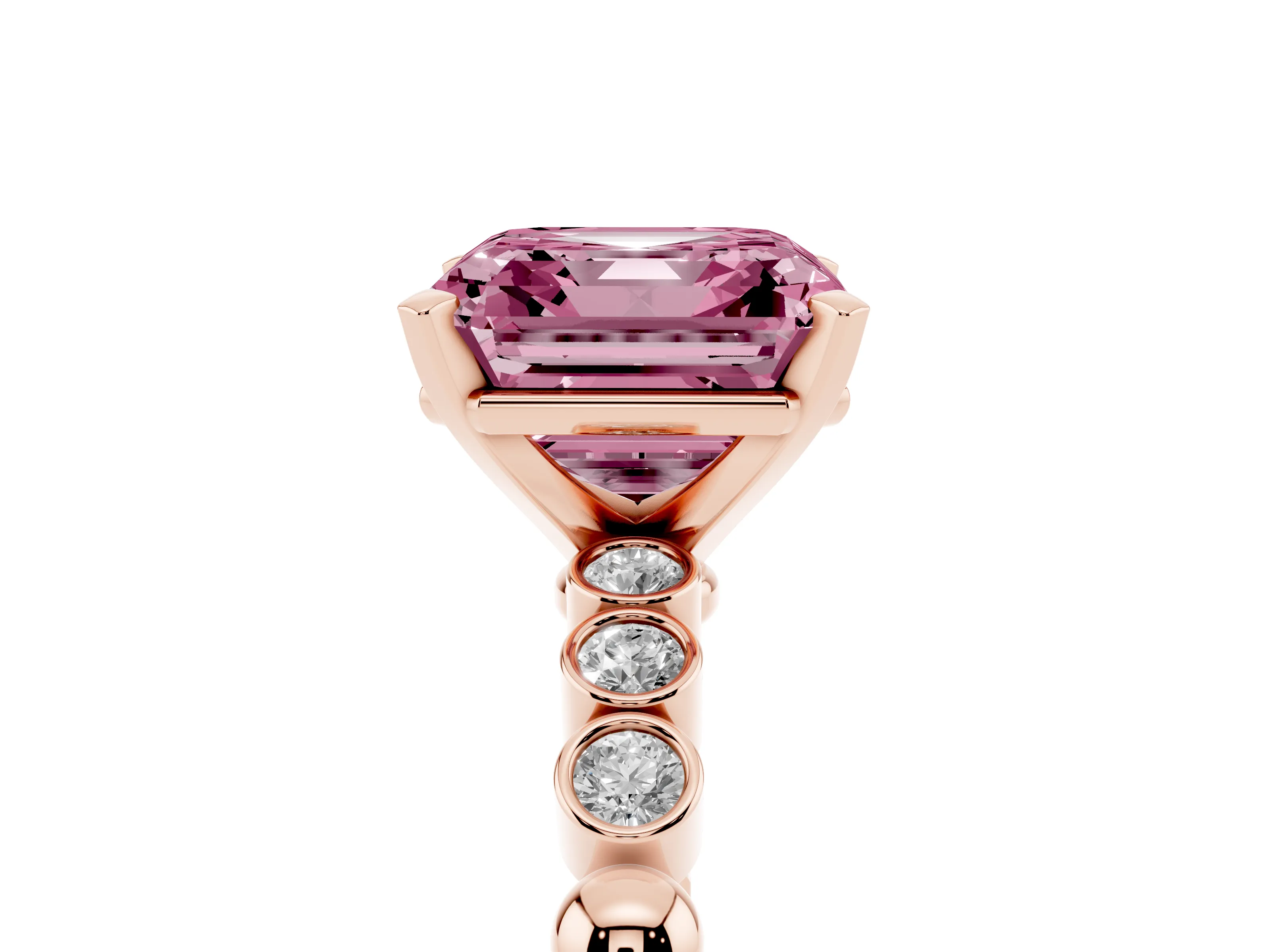 Asscher Cut Beaded Solitaire Engagement Ring Setting for a Fancy Pink Lab-Grown Diamond | Rose Gold