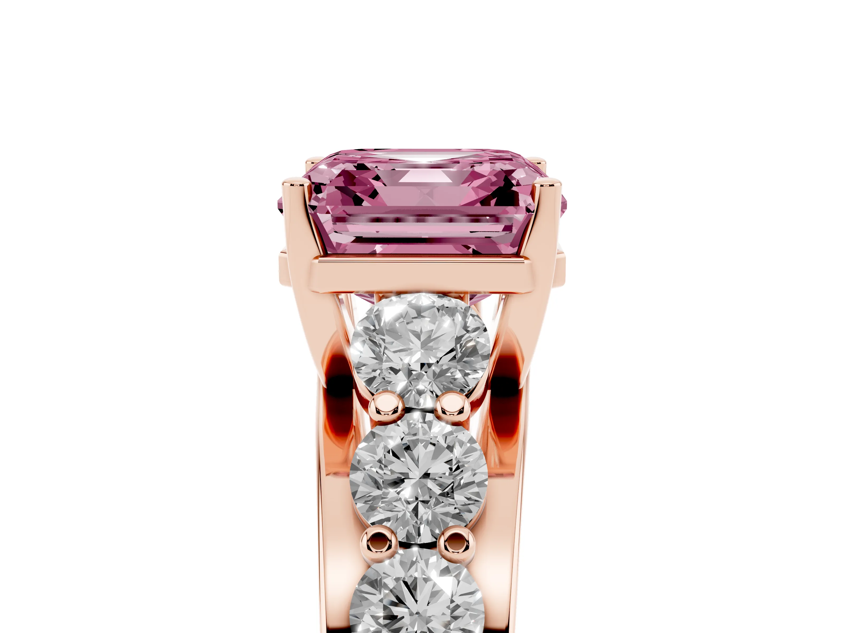 Fancy Pink Asscher Cut Diamond Pavé Engagement Ring Set in Rose gold with Prong Setting
