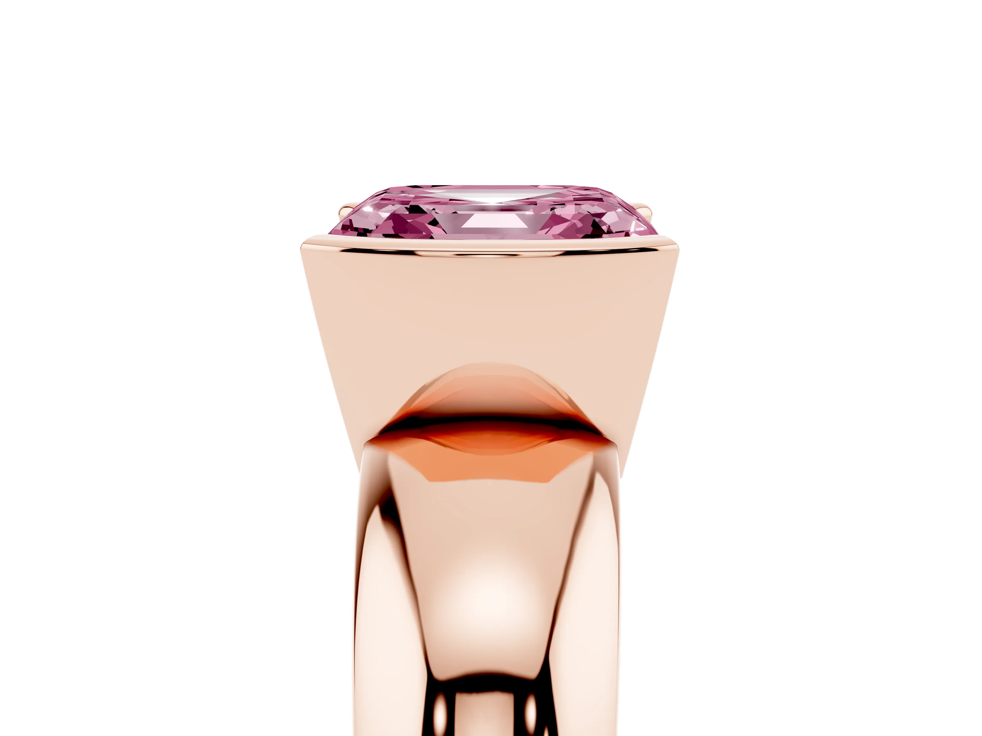 Fancy Pink Asscher Cut Diamond Solitaire Tension Set Ring Set in Rose gold with Wide Band