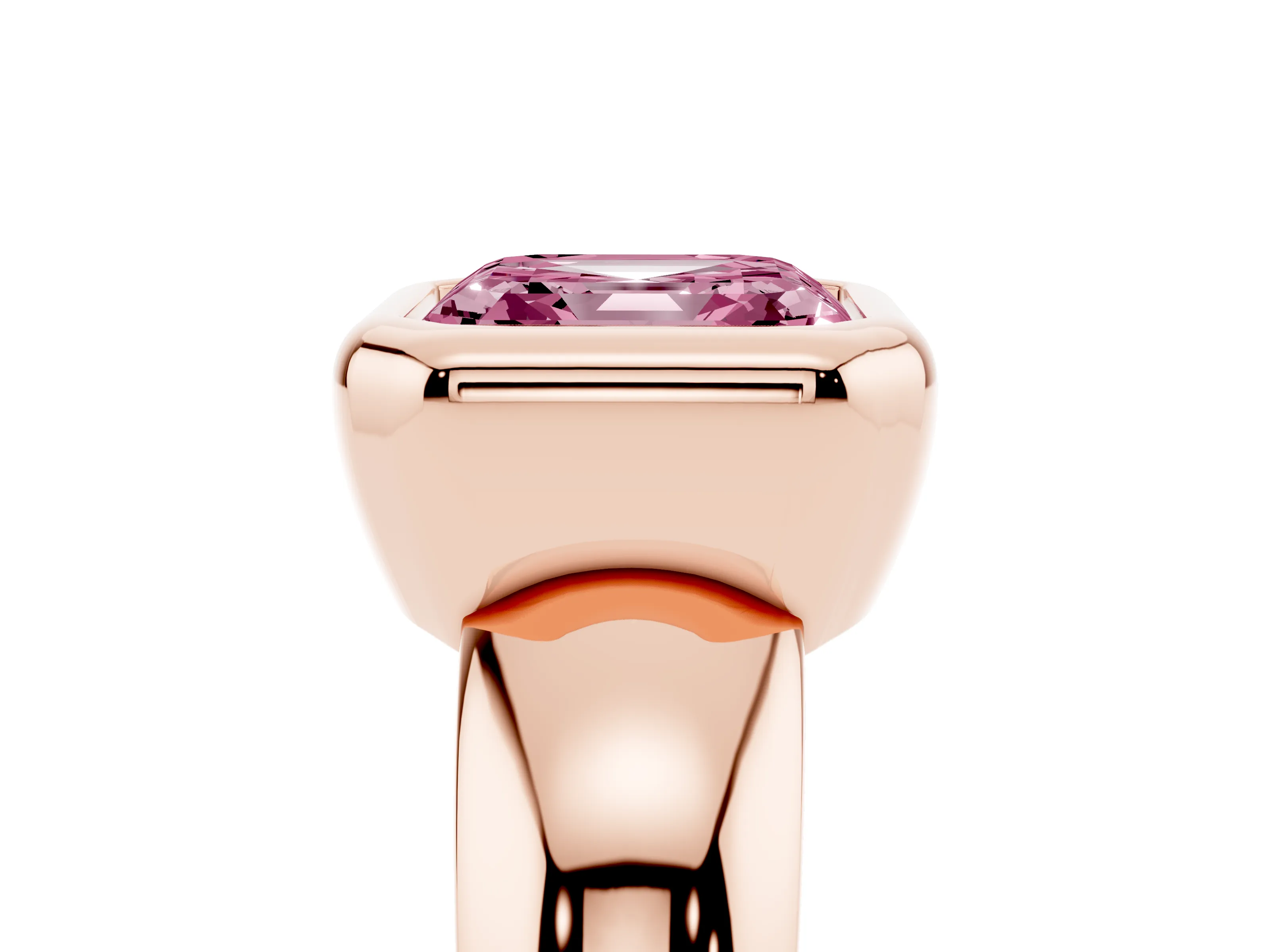 Fancy Pink Bezel Set Asscher Cut Diamond Solitaire Ring Set in Rose gold with Wide Band