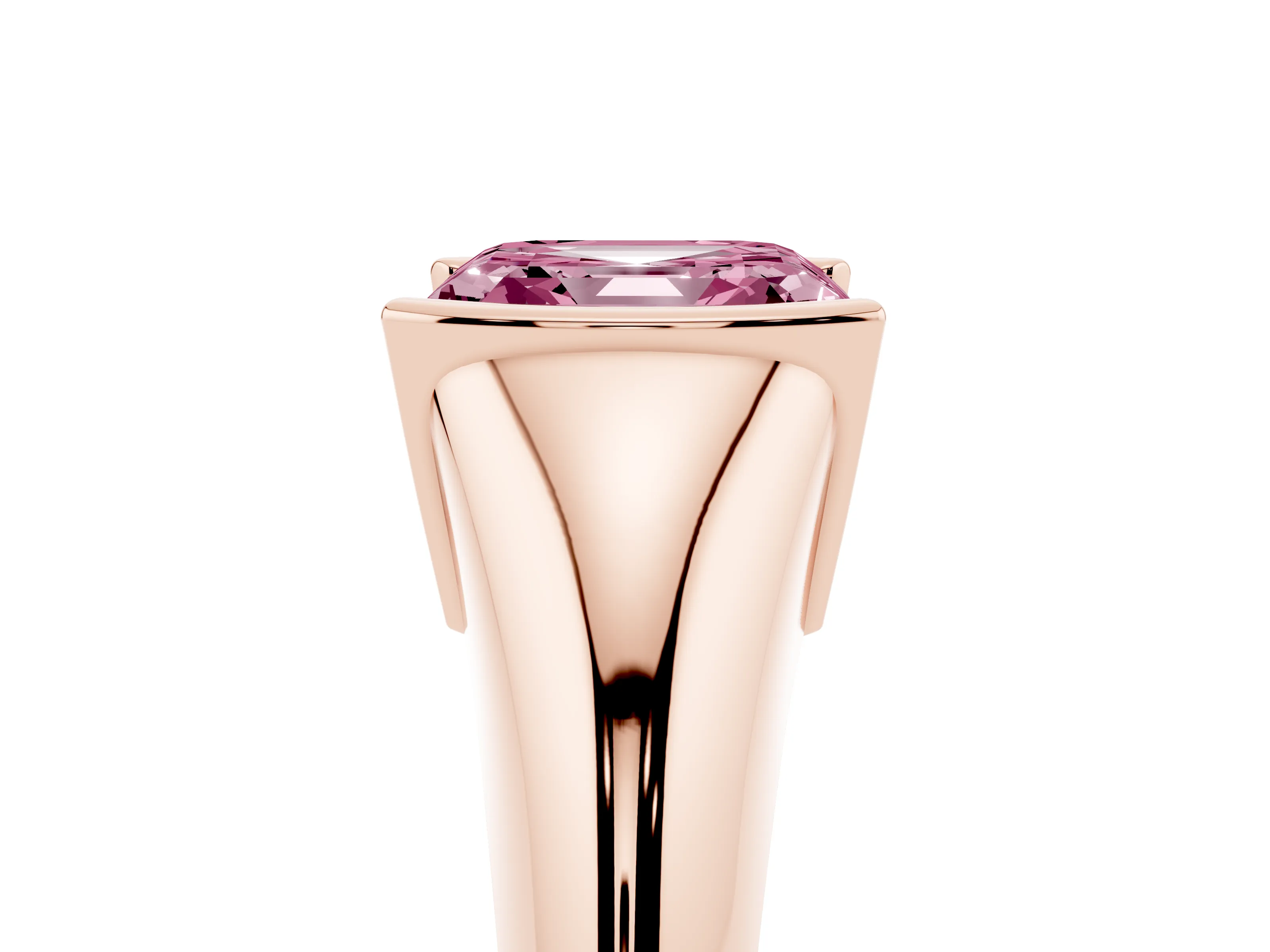 Fancy Pink Asscher Cut Diamond Solitaire Tension Set Ring Set in Rose gold