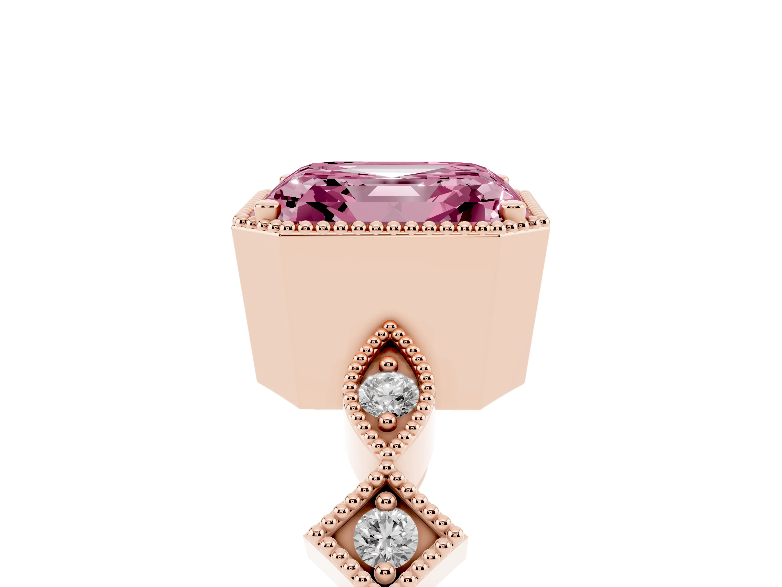 Fancy Pink Asscher Cut Diamond Milgrain Marquise Twist Band Ring Set in Rose gold with Prong Setting
