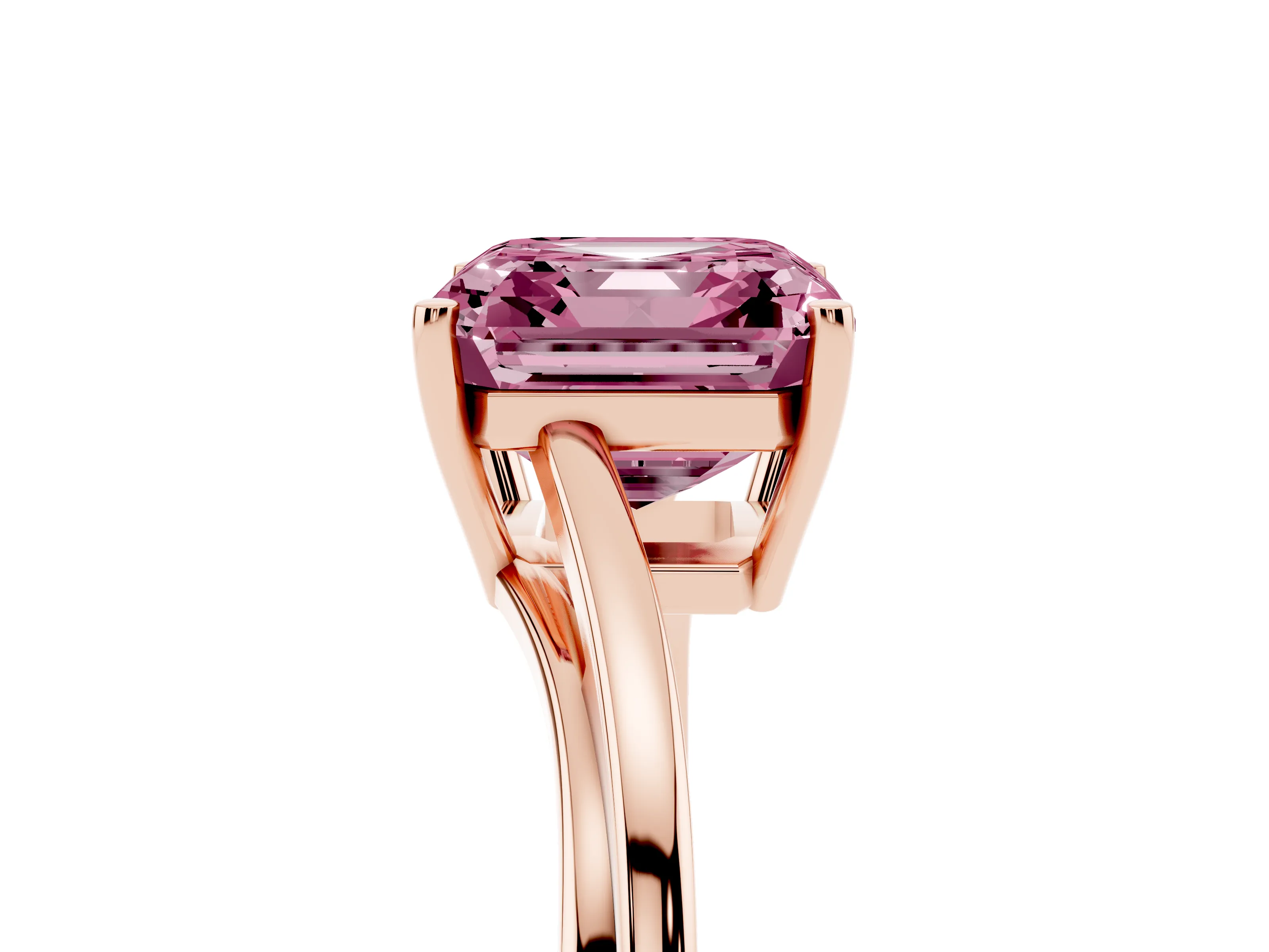 Fancy Pink Asscher Cut Diamond Solitaire Twist Band Ring Set in Rose gold with Prong Setting