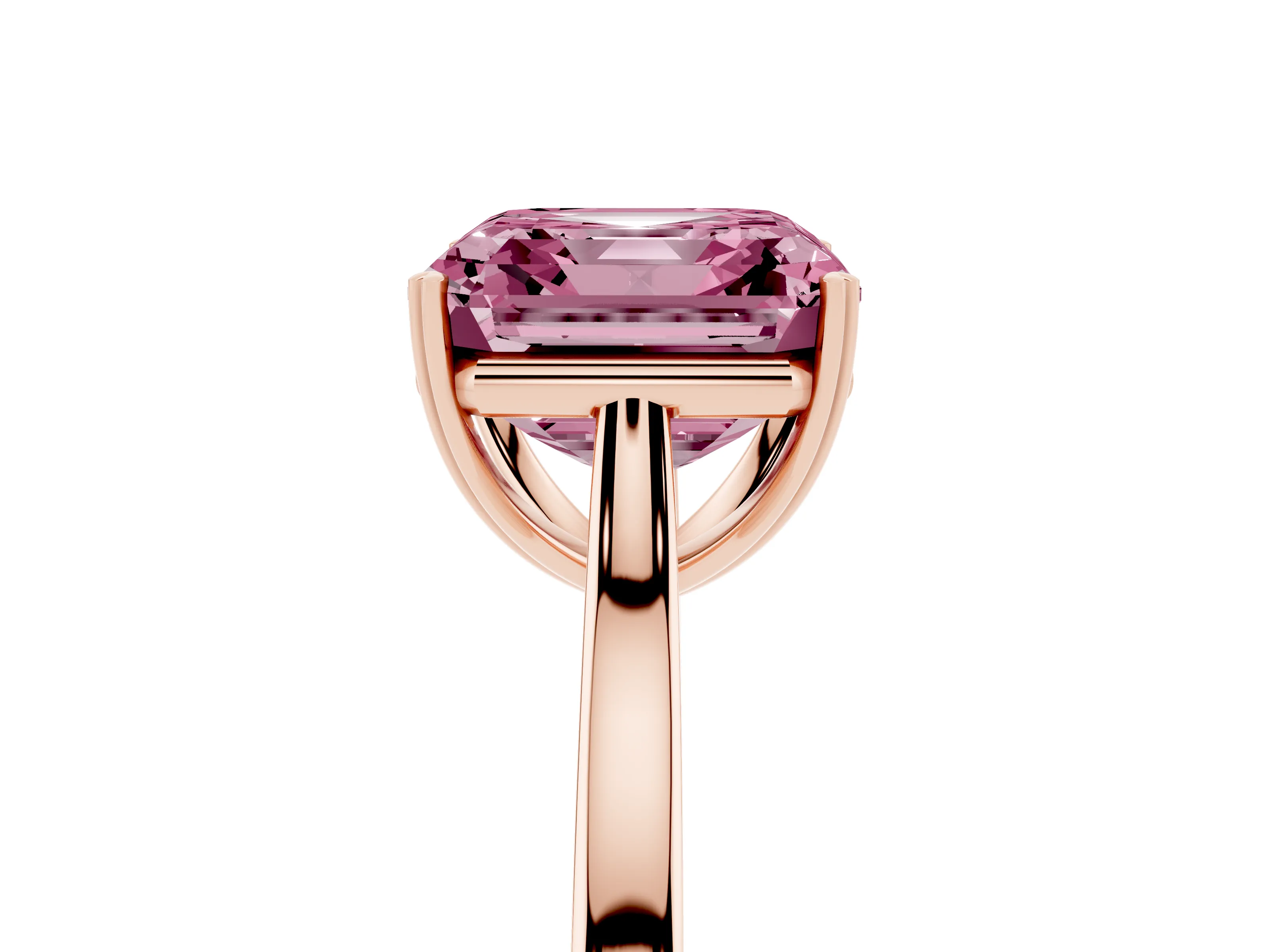 Fancy Pink Asscher Cut Diamond Solitaire Heart Prong Engagement Ring Set in Rose gold with Tapered Band