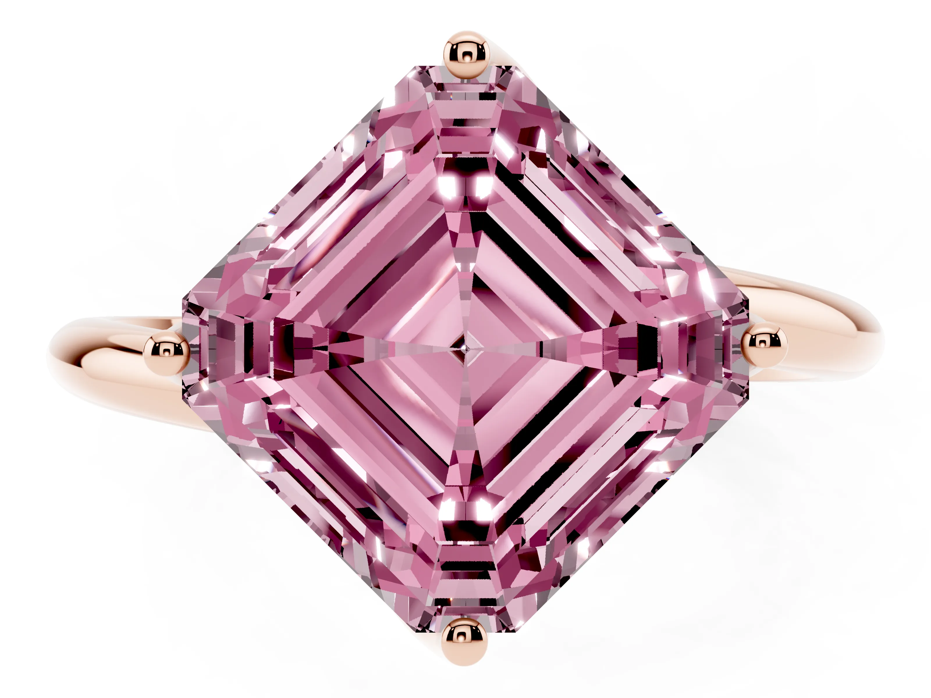 Fancy Pink Asscher Cut Diamond Solitaire Engagement Ring Set in Rose gold with Classic Plain Band