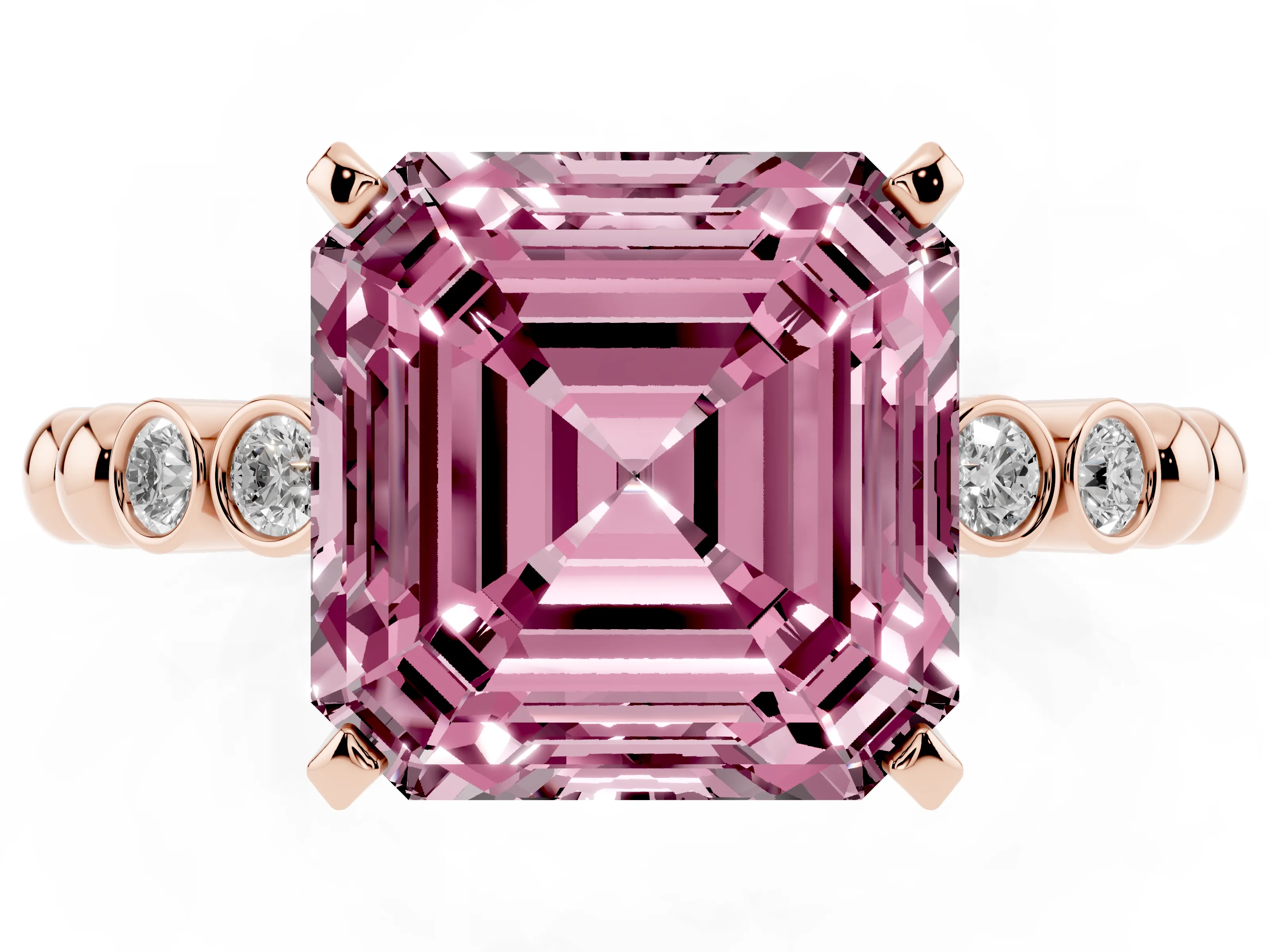Asscher Cut Beaded Solitaire Engagement Ring Setting for a Fancy Pink Lab-Grown Diamond | Rose Gold
