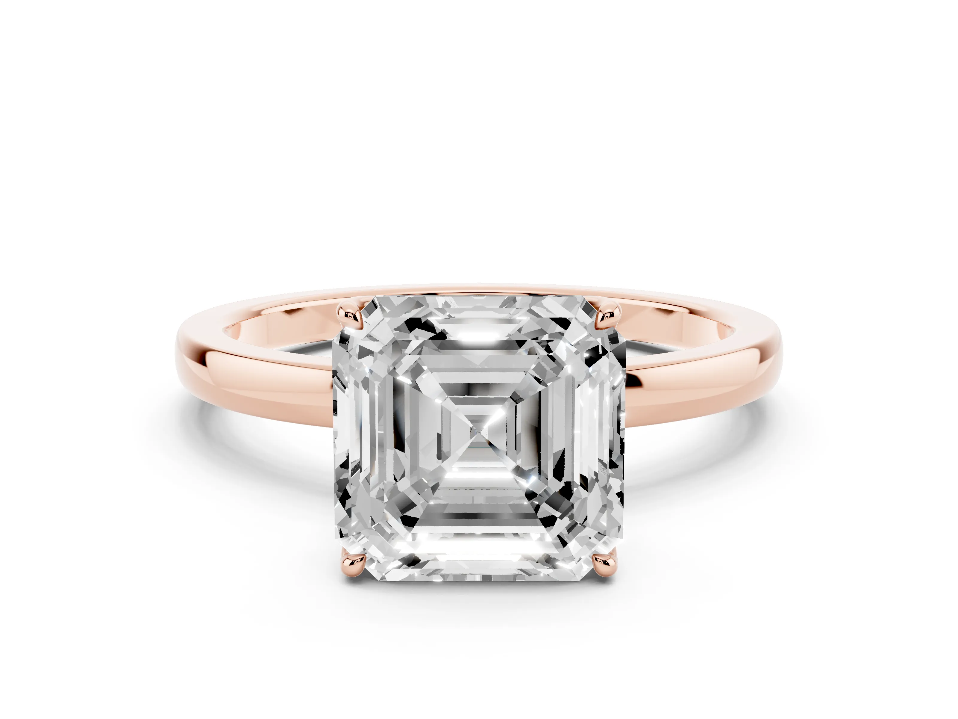 Asscher Cut Diamond Solitaire Ring Set in Rose gold with Prong Setting and Thin Polished Band
