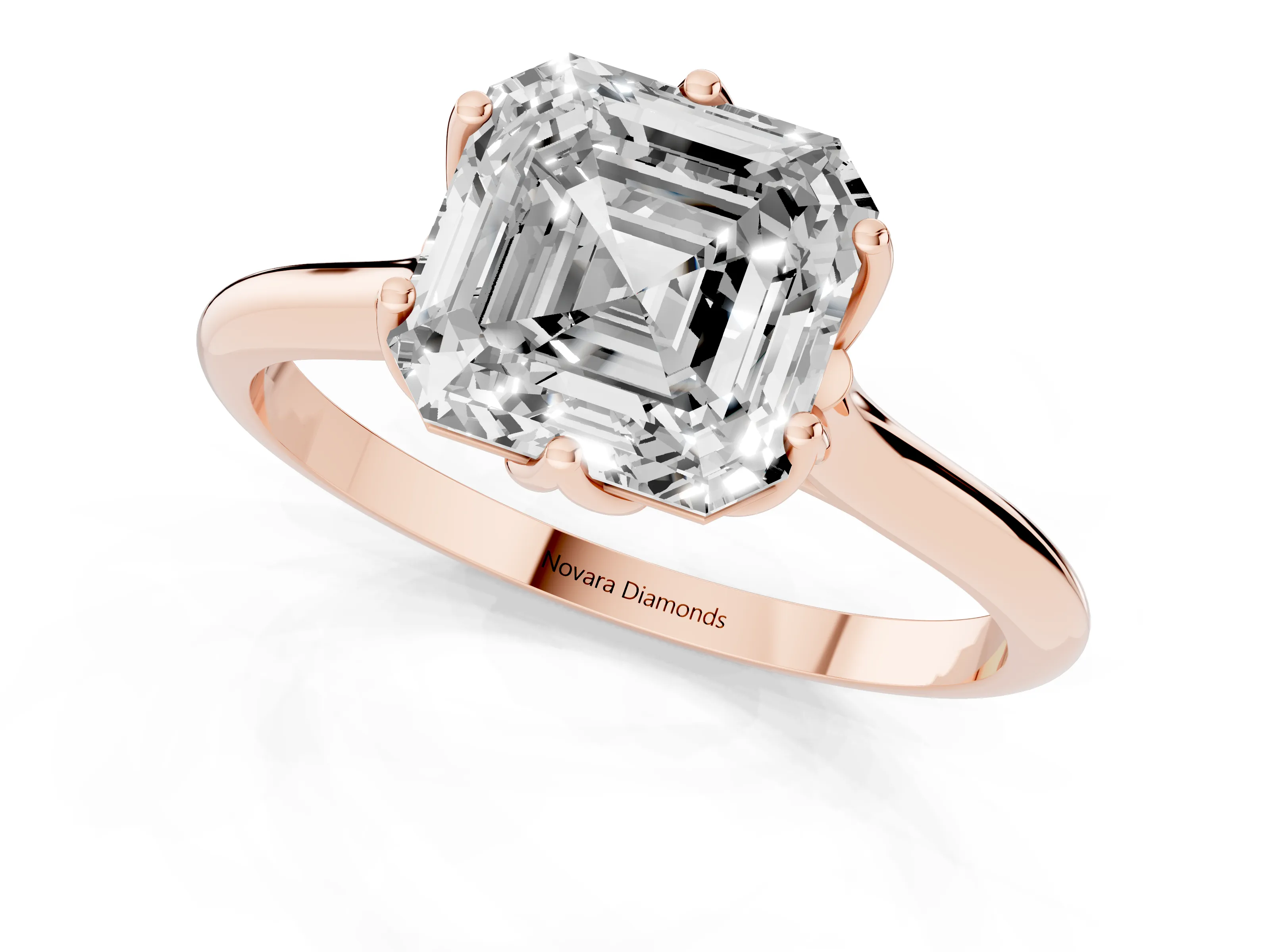 Asscher Cut Diamond Solitaire Cathedral Ring Set in Rose gold with Prong Setting