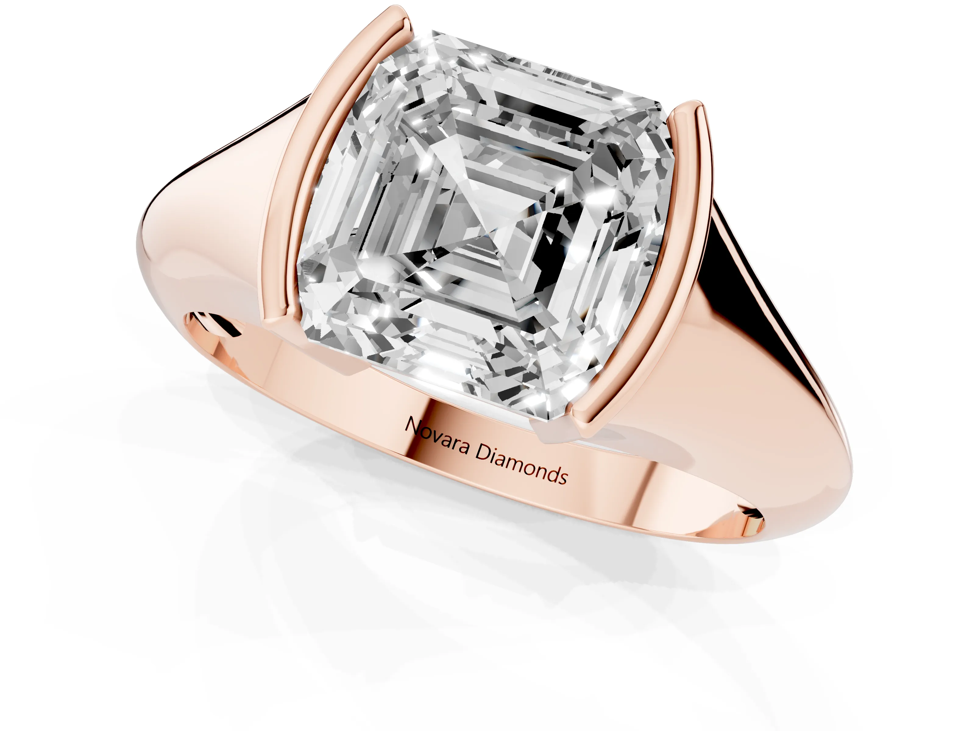 Asscher Cut Diamond Solitaire Tension Set Ring Set in Rose gold