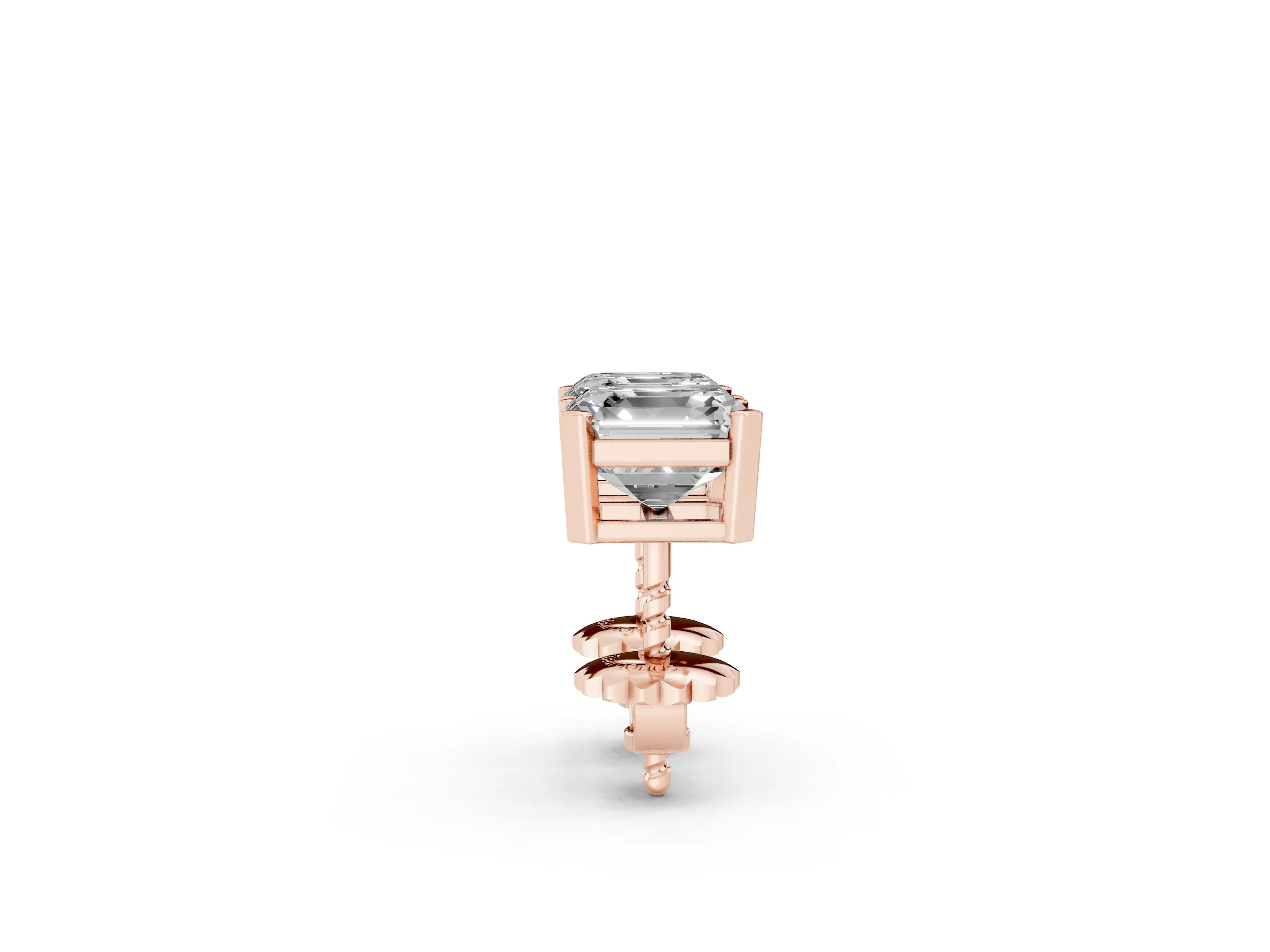 Asscher Cut Diamond Solitaire Stud Earrings Set in Rose gold with Basket Setting