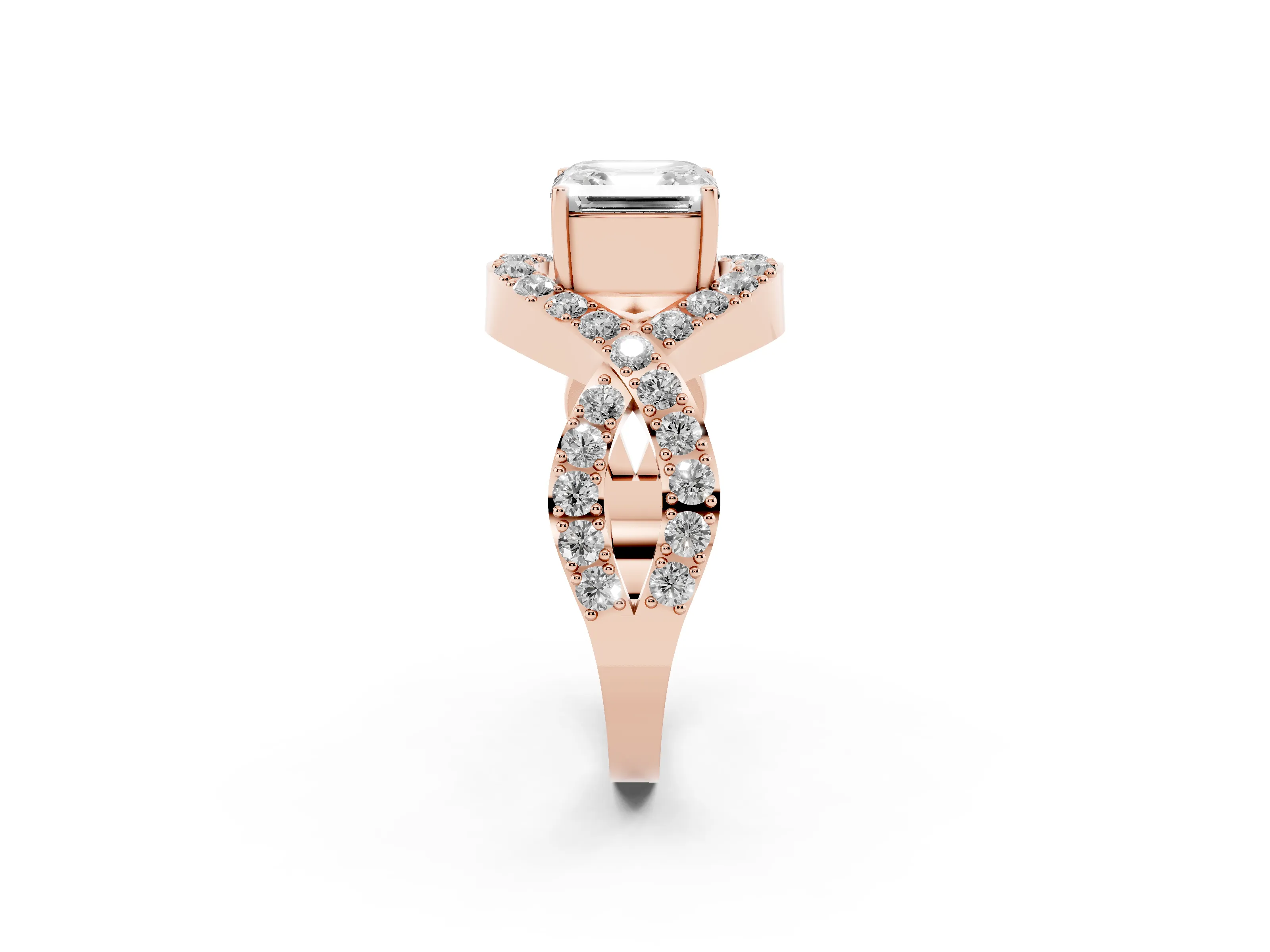 Asscher Cut Diamond Solitaire Twist Band Pavé Engagement Ring Set in Rose gold