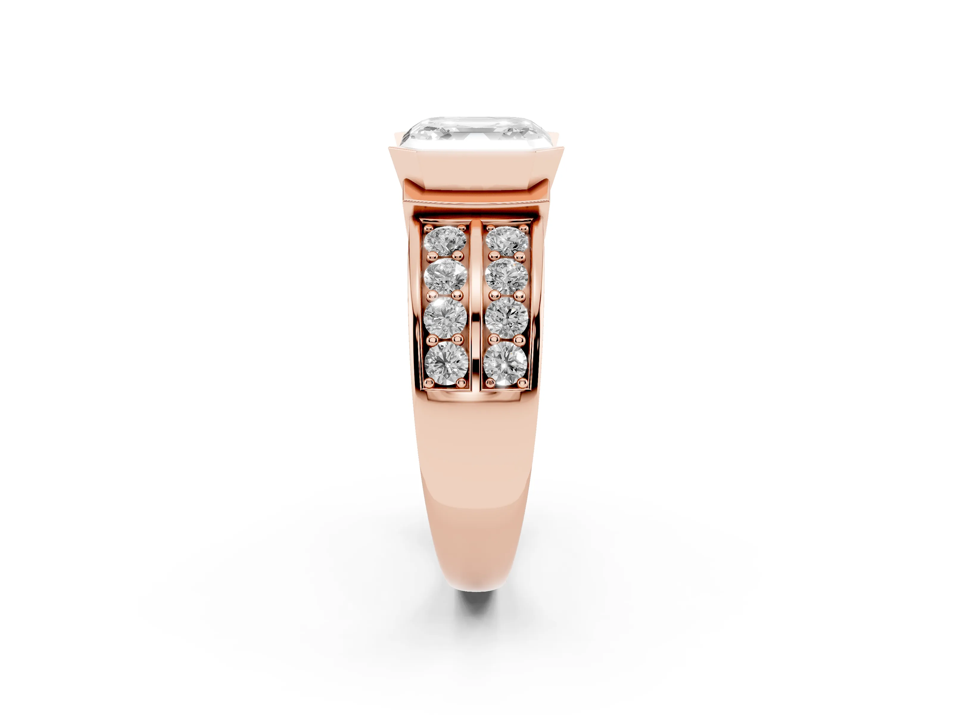 Asscher Cut Diamond Wide Channel Set Band Ring Set in Rose gold with Bezel Setting