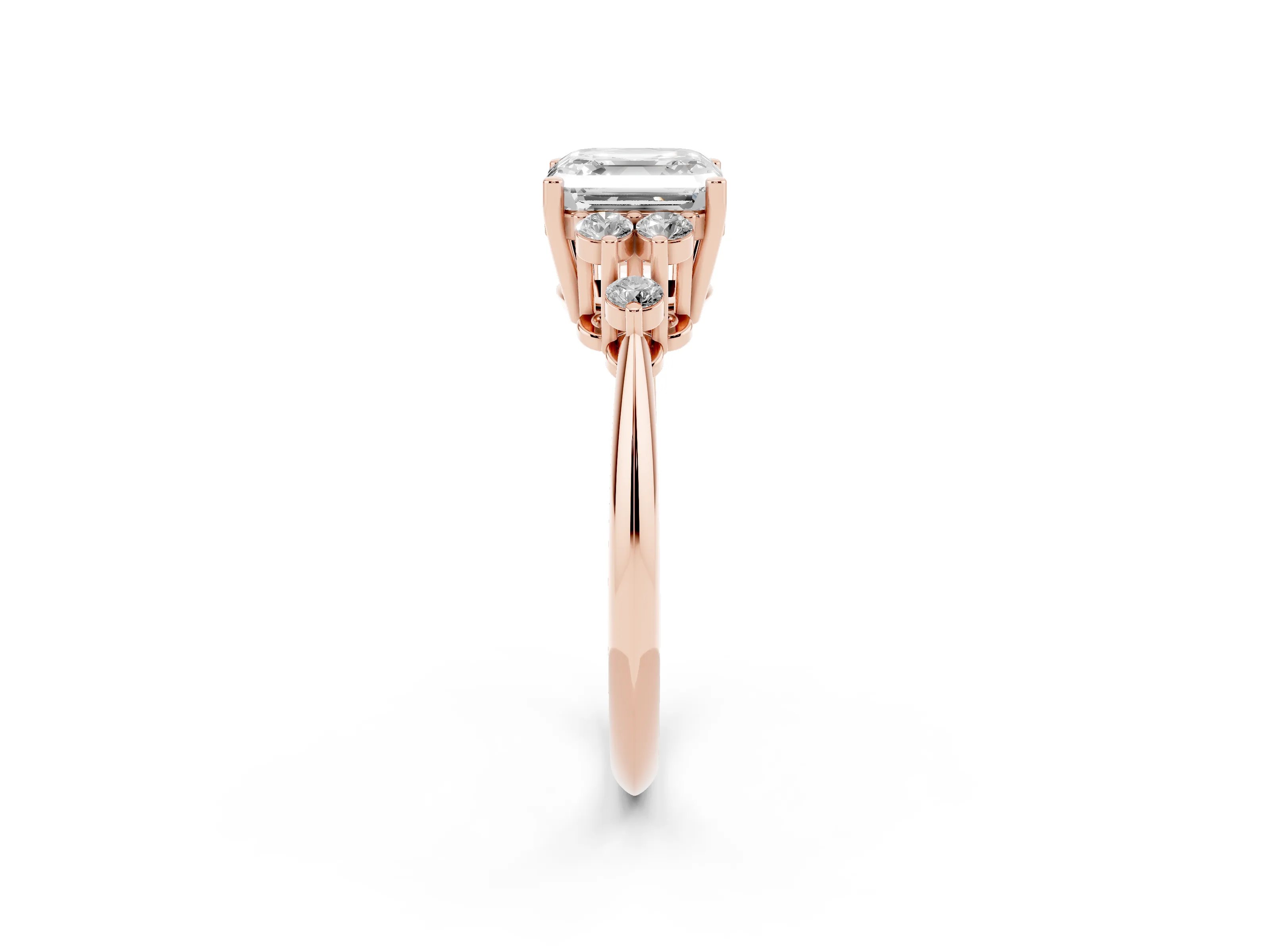 Asscher Cut Diamond Cluster Ring Set in Rose gold with Plain Band and Prong Setting