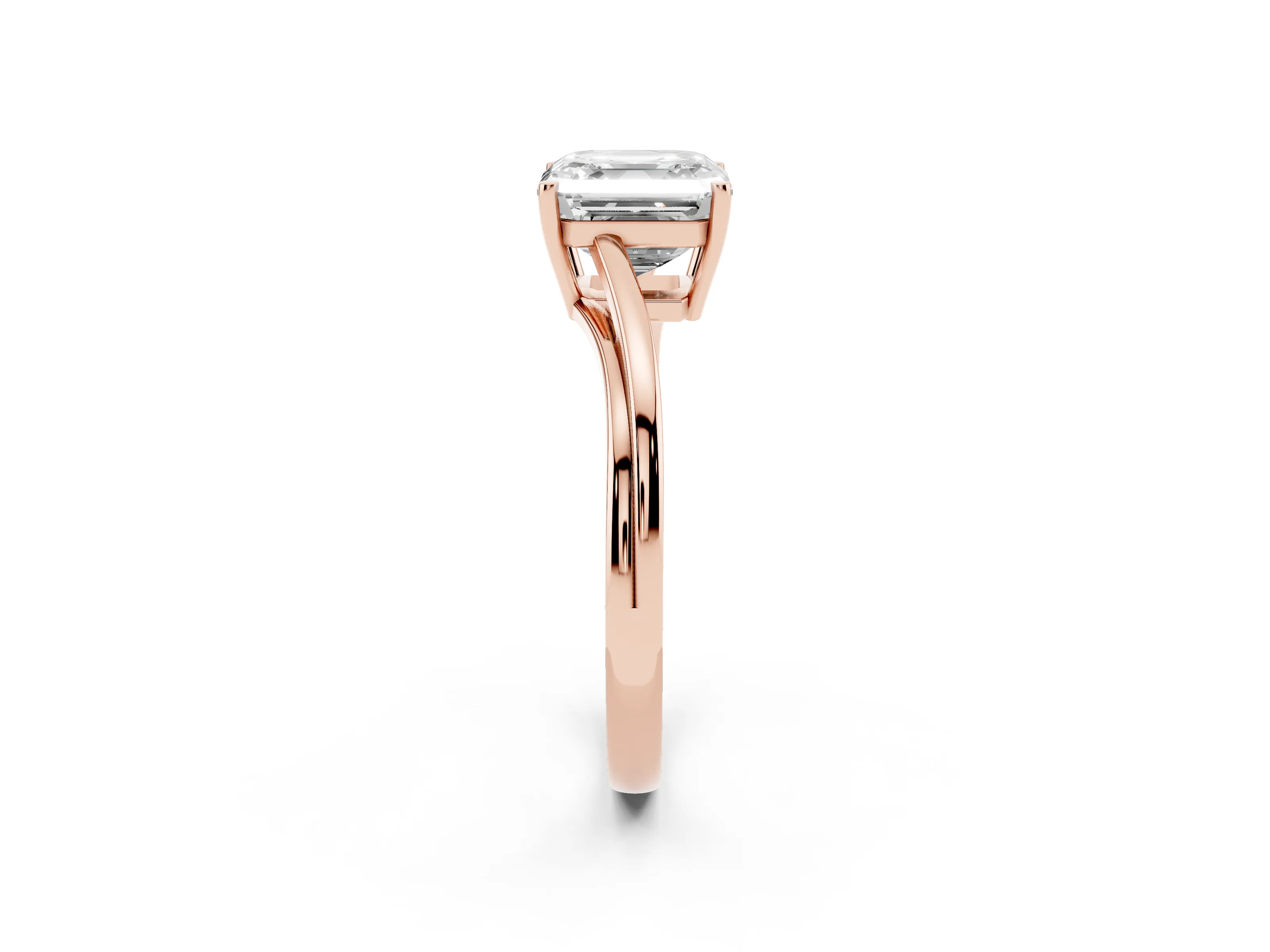 Asscher Cut Diamond Solitaire Twist Band Ring Set in Rose gold with Prong Setting
