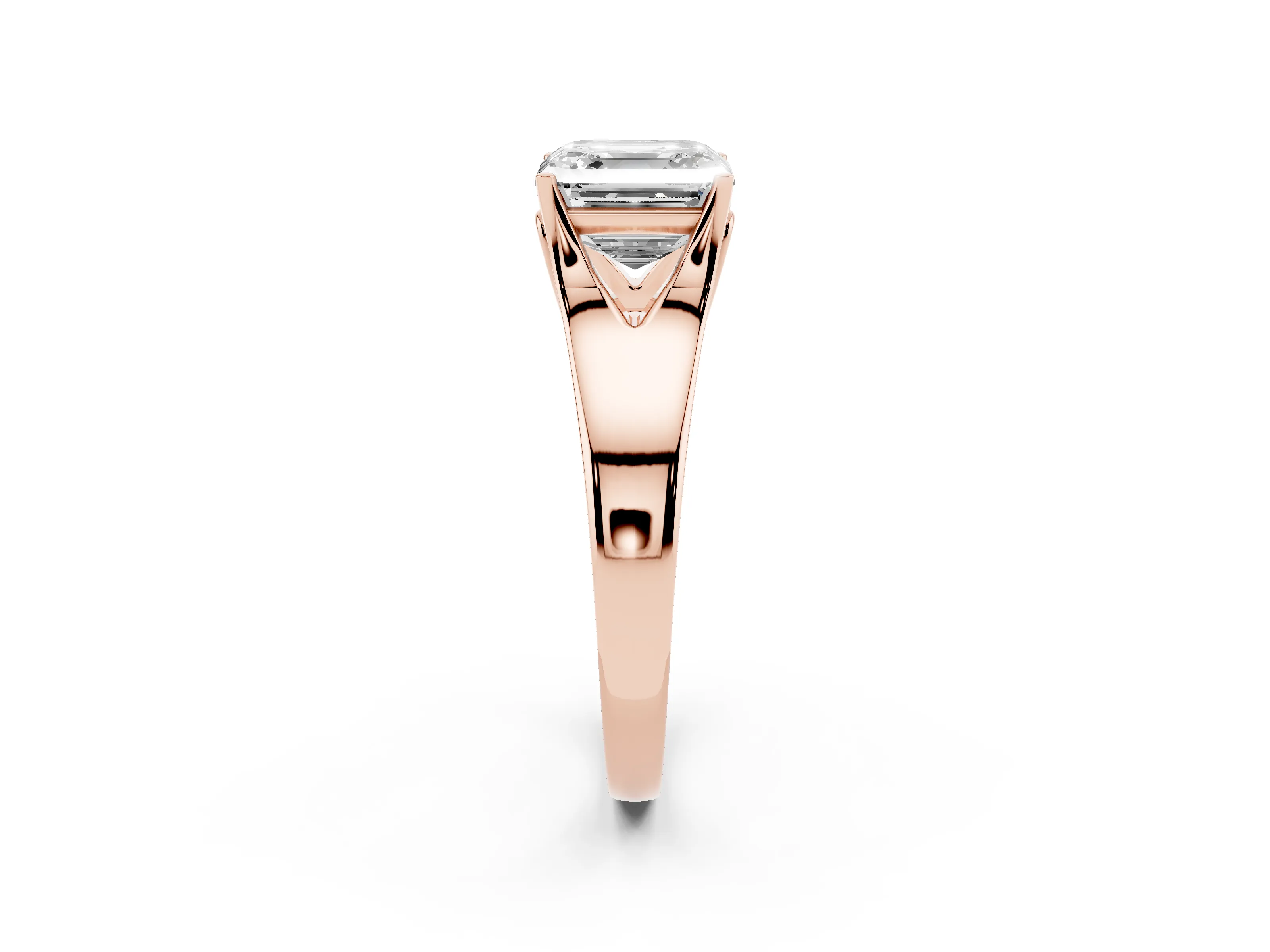 Asscher Cut Diamond Solitaire Ring Set in Rose gold with Arched Cathedral Band and Prong Setting