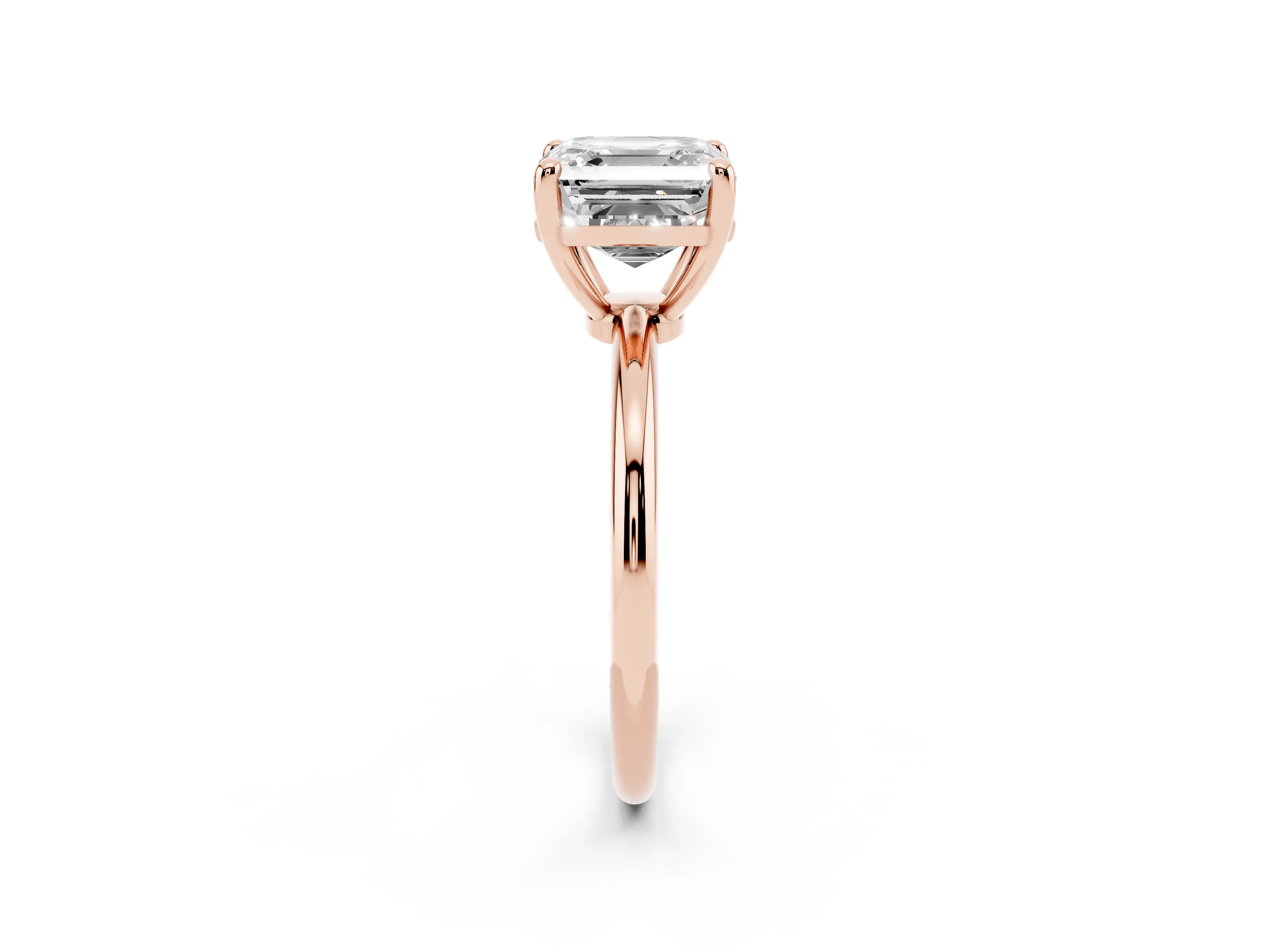 Asscher Cut Diamond Solitaire Ring Set in Rose gold with Secure Prong Setting on a Classic Band