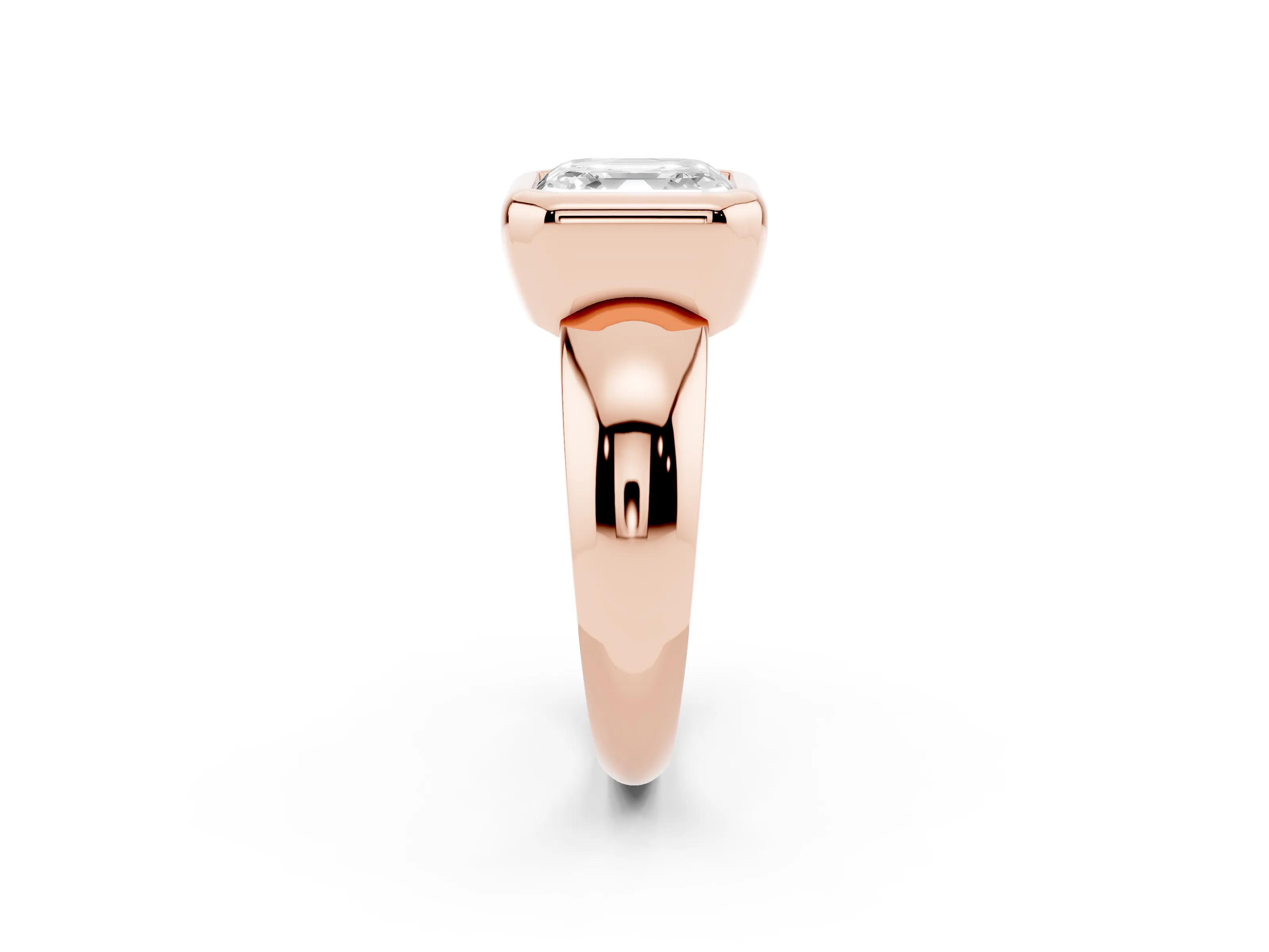 Bezel Set Asscher Cut Diamond Solitaire Ring Set in Rose gold with Wide Band