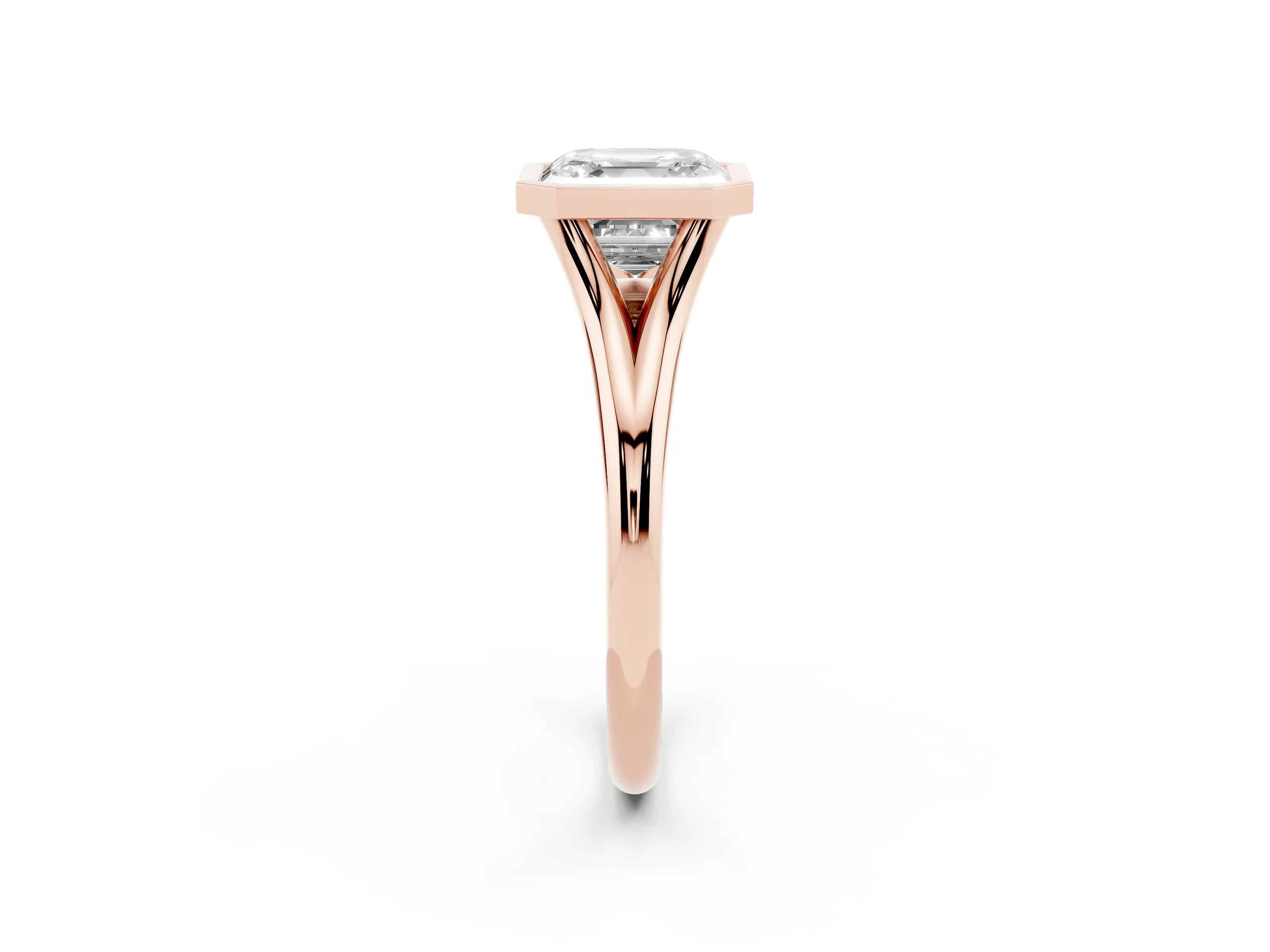 Bezel Set Asscher Cut Diamond Solitaire Ring Set in Rose gold with Tapered Band