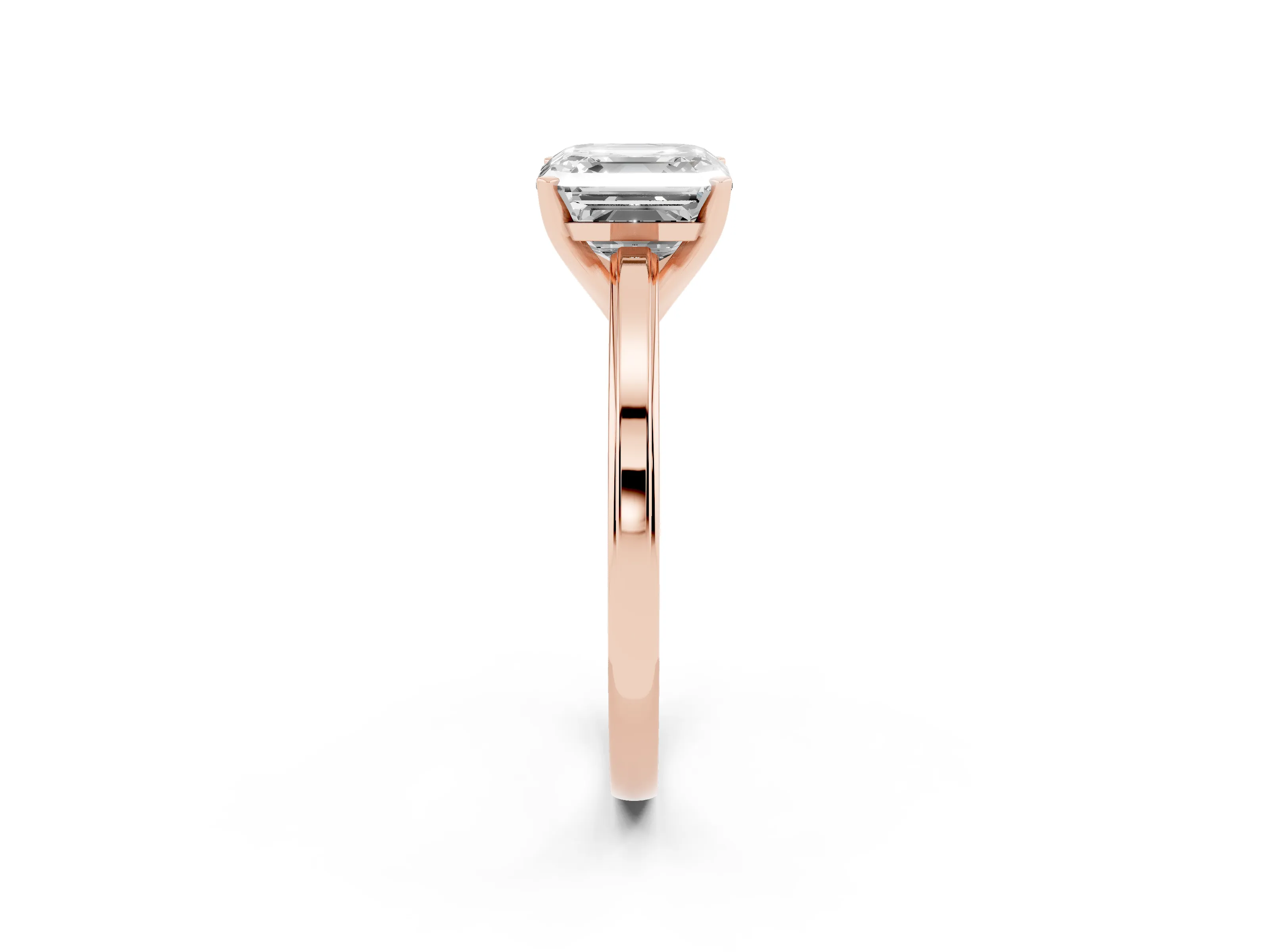 Asscher Cut Diamond Solitaire Ring Set in Rose gold with Prong Setting and Classic Band