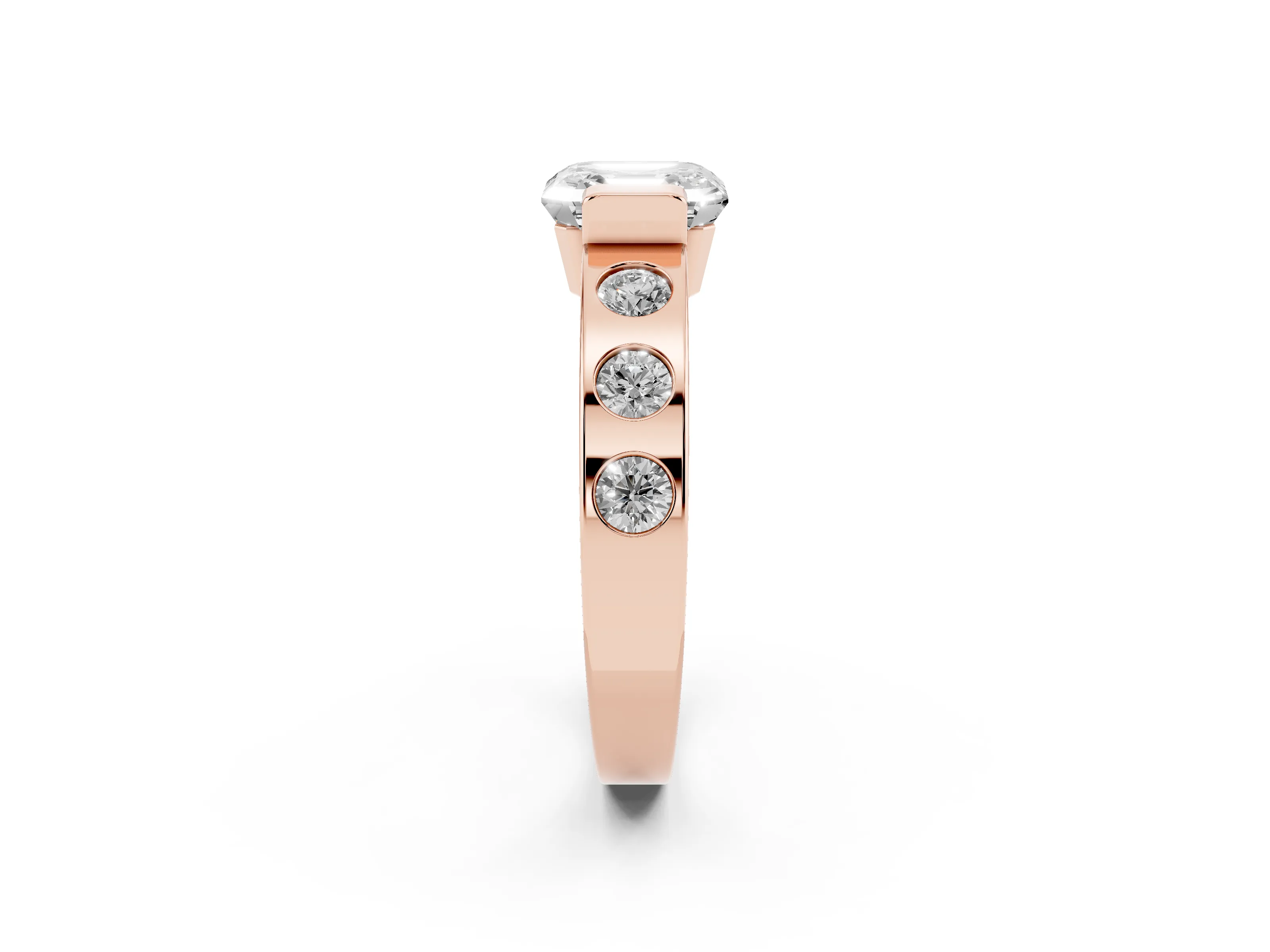 Asscher Cut Diamond Channel-Set Band Ring Set in Rose gold with Bezel Prong Setting