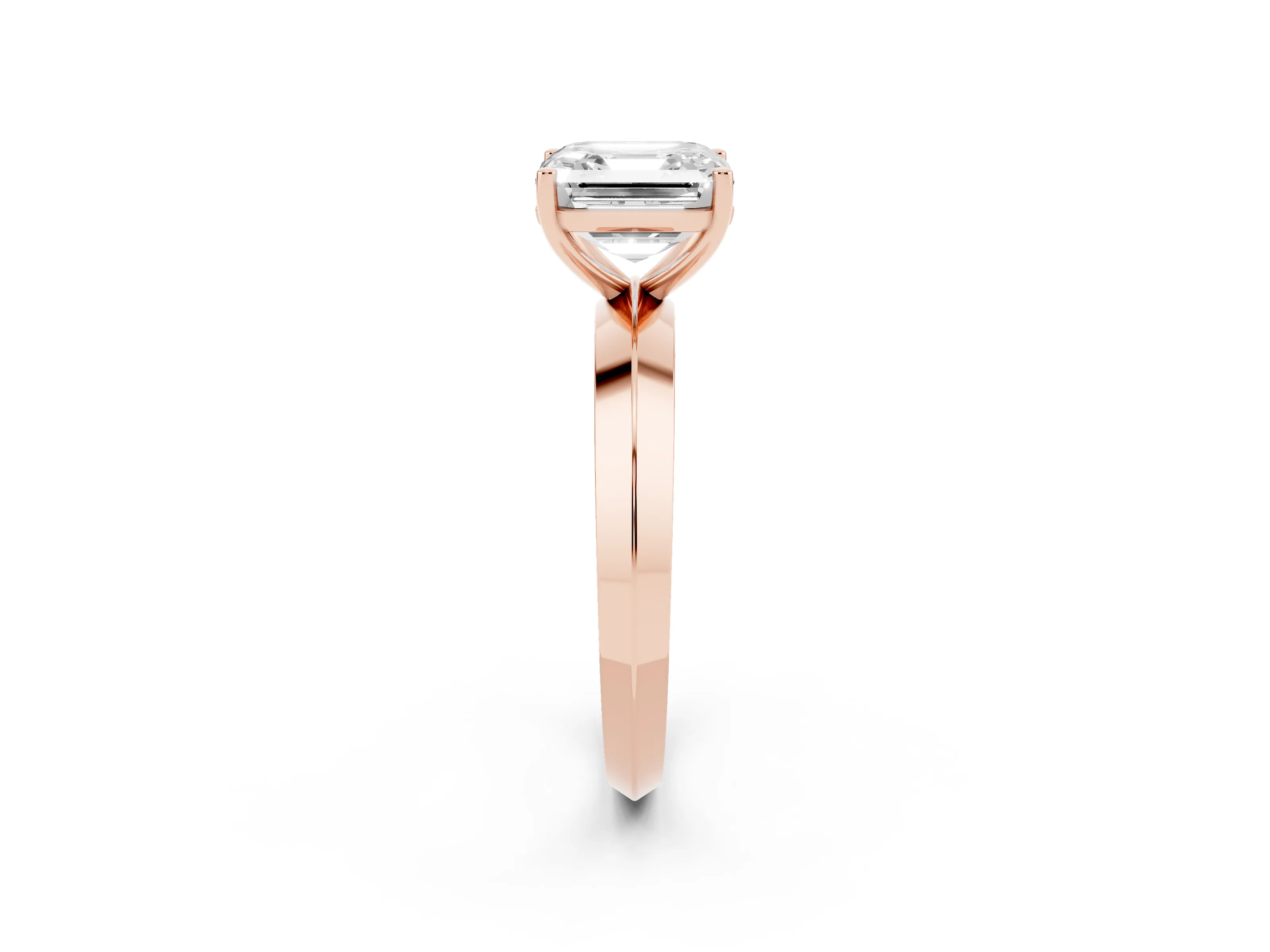 Asscher Cut Diamond Solitaire Engagement Ring Set in Rose gold with Flat Band and Prong Setting