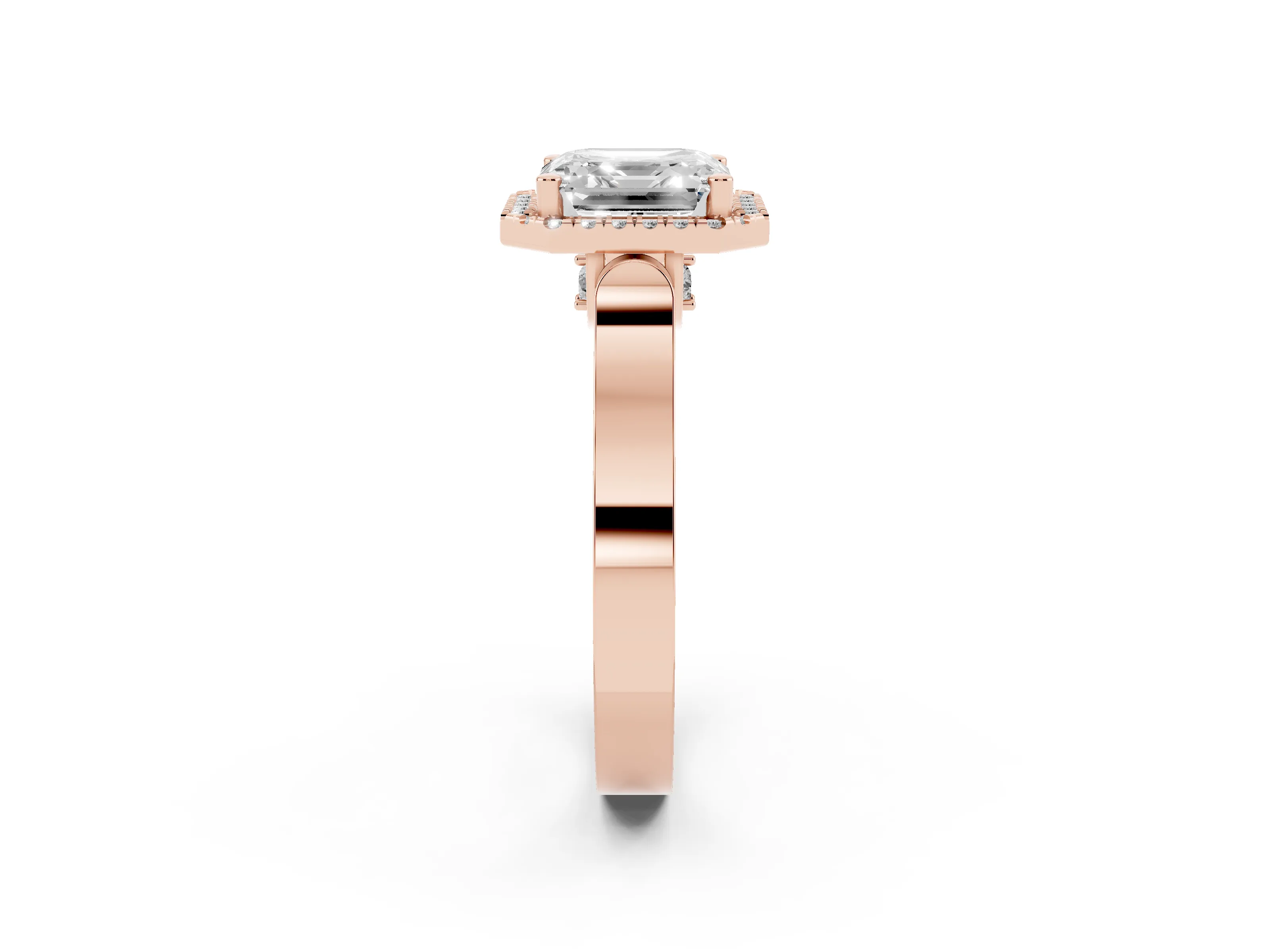 Asscher Cut Diamond Halo Ring Set in Rose gold with Pavé-Lined Split Shank Band