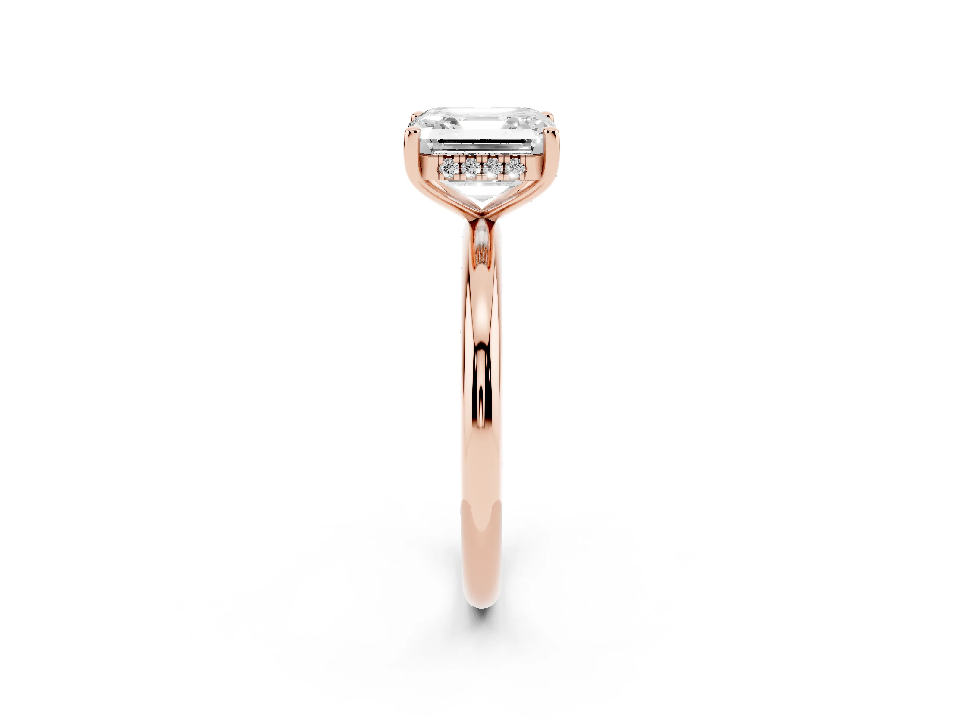 Asscher Cut Diamond Solitaire Engagement Ring Set in Rose gold with Prong Setting and Polished Band