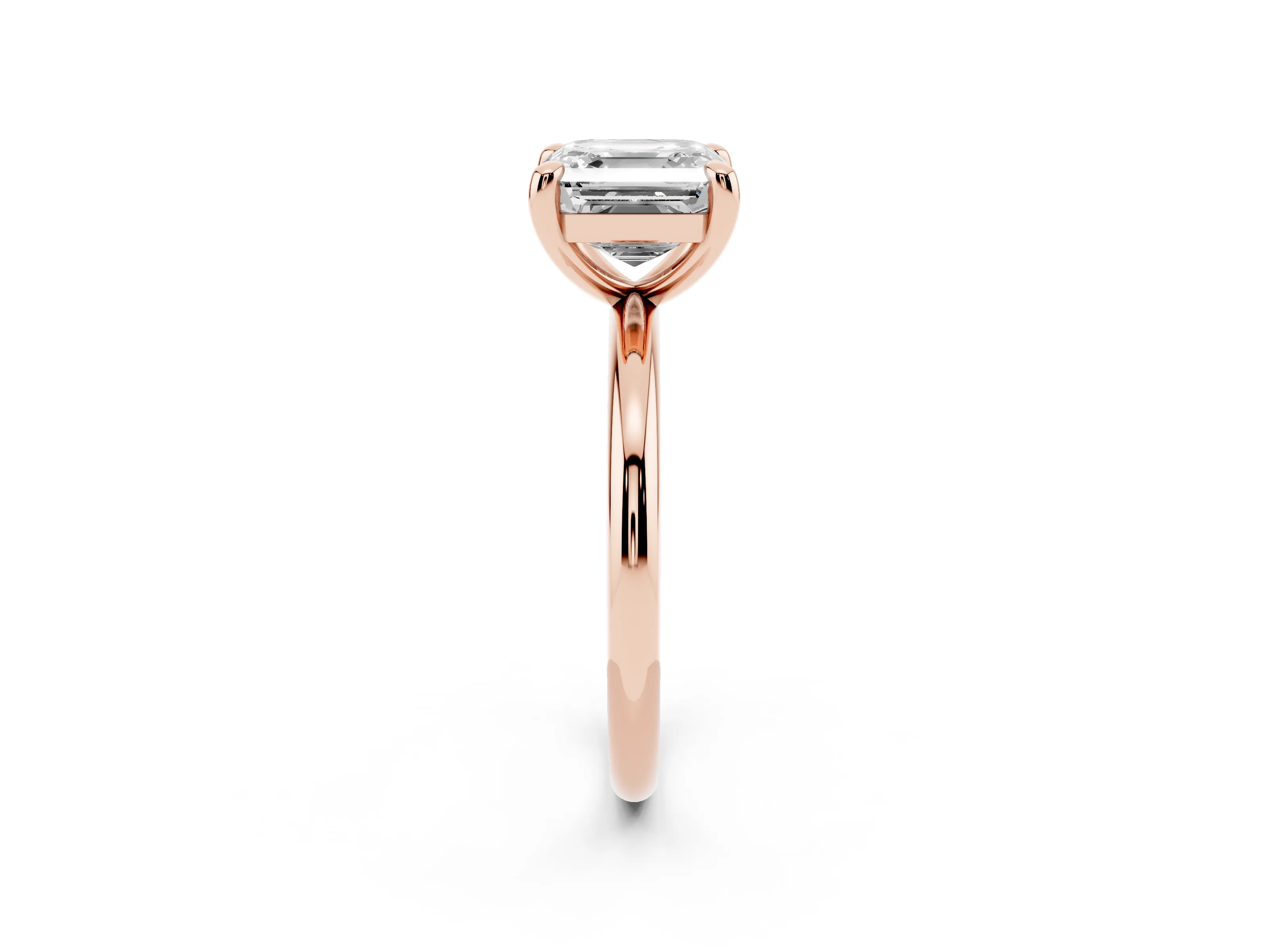 Asscher Cut Diamond Solitaire Ring Set in Rose gold with Prong Setting on a Polished Plain Band