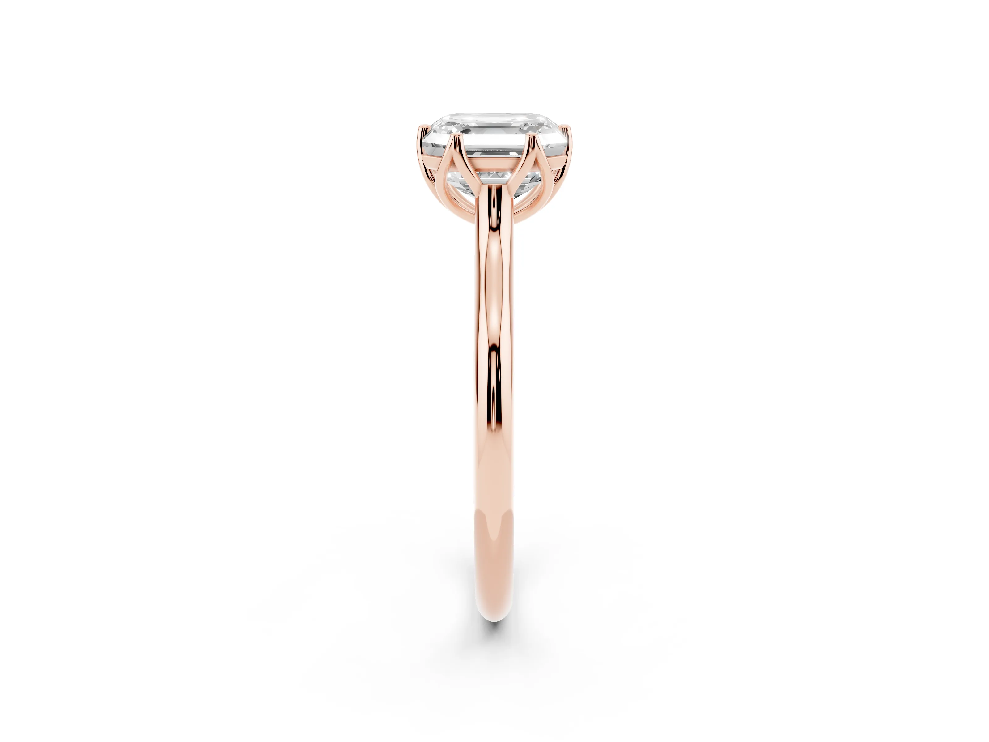Asscher Cut Diamond Solitaire Cathedral Ring Set in Rose gold with Prong Setting