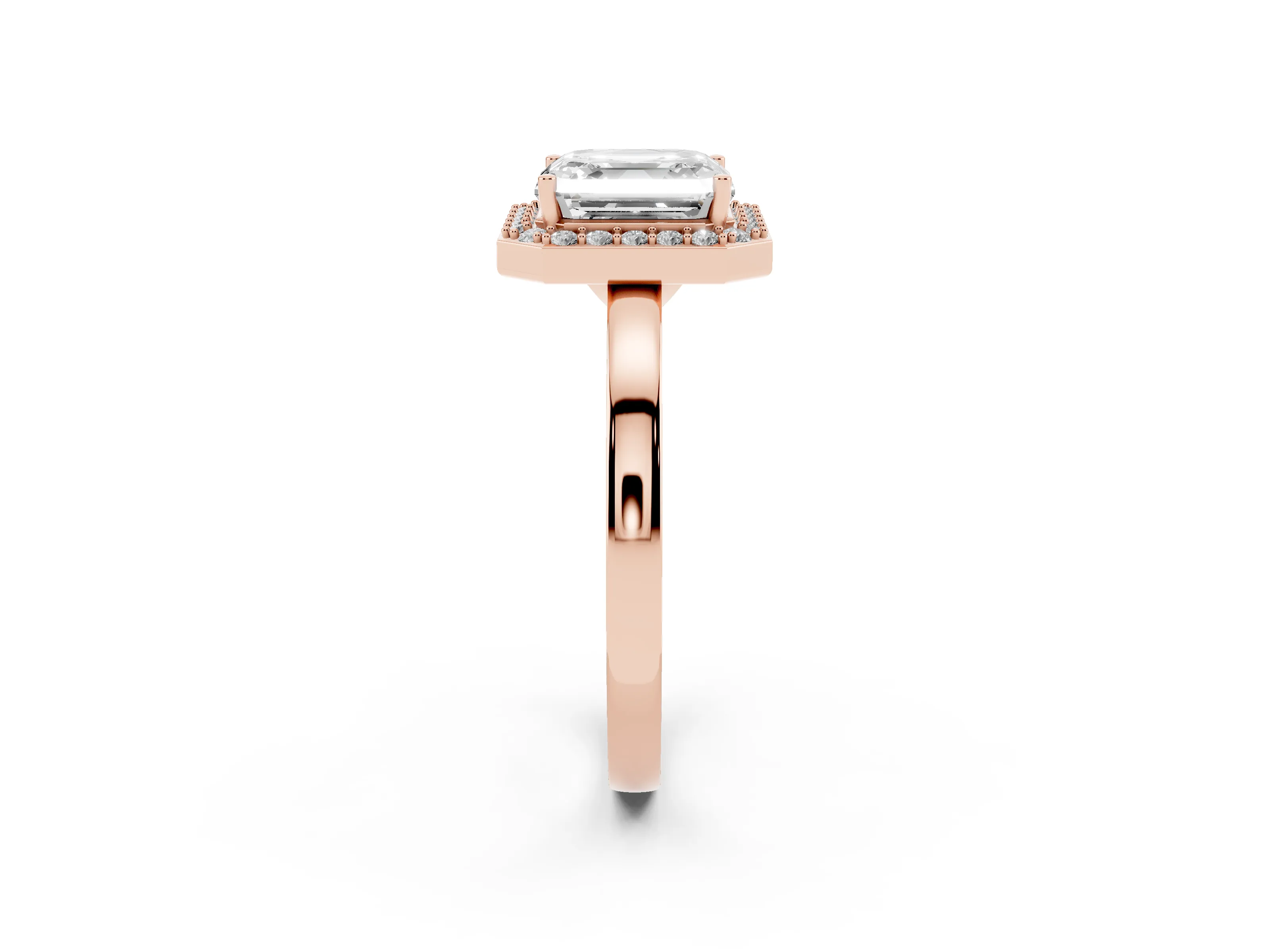 Asscher Cut Diamond Halo Ring Set in Rose gold with Solitaire Band and Prong Setting
