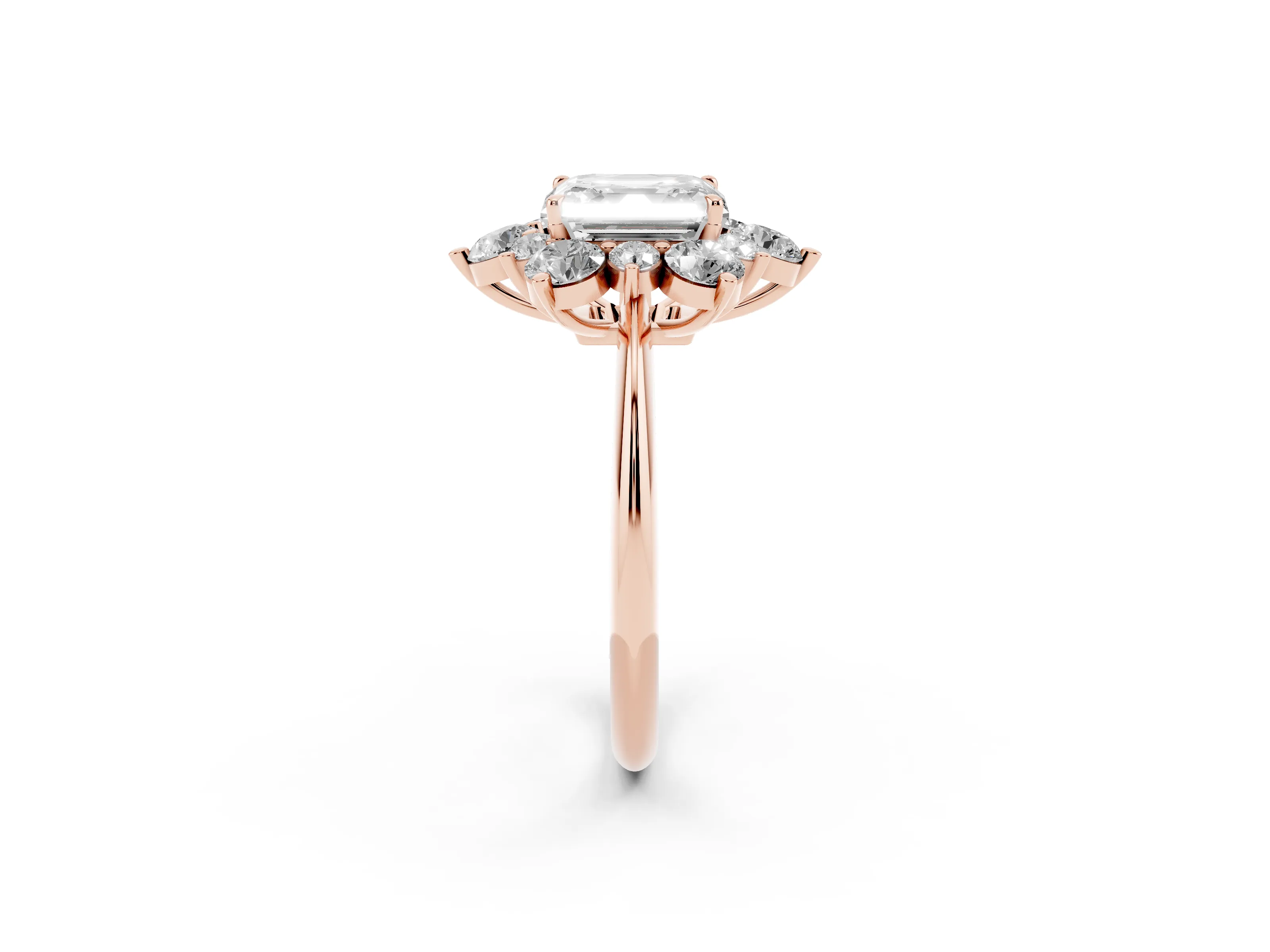 Asscher Cut Diamond Cluster Halo Ring Set in Rose gold with Solitaire Band and Prong Setting