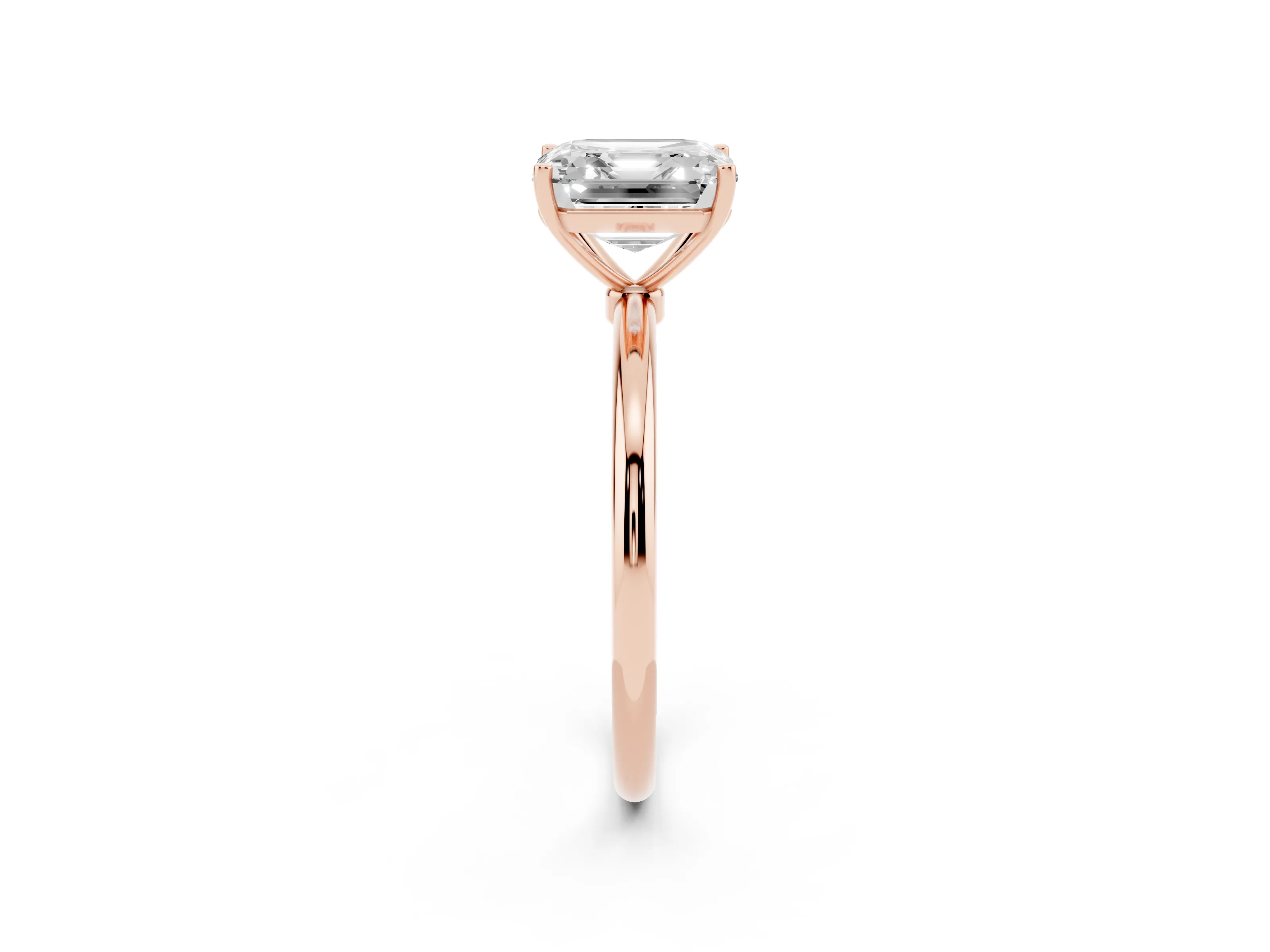 Asscher Cut Diamond Solitaire Engagement Ring Set in Rose gold with Thin Band and Prong Setting