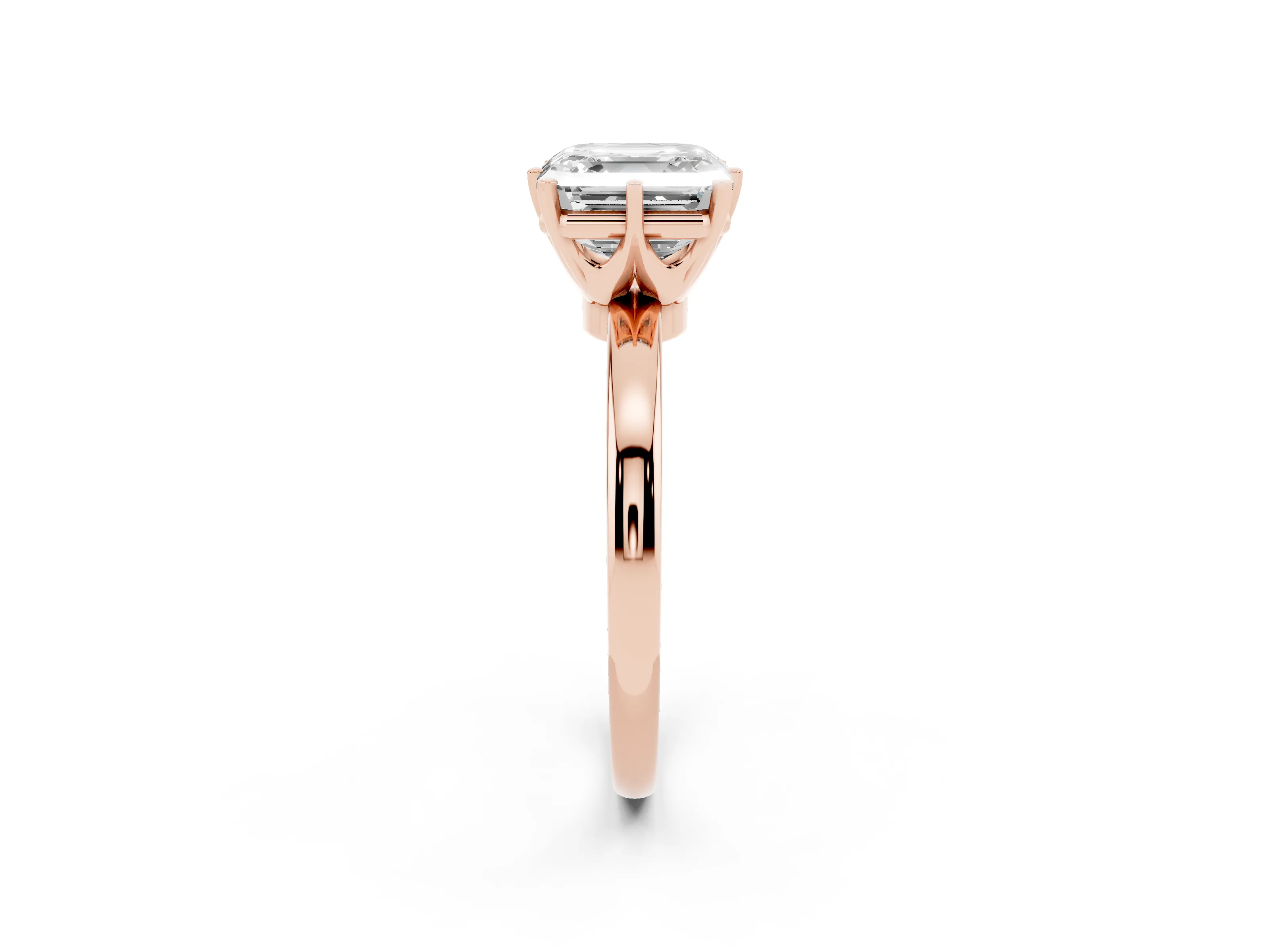 Asscher Cut Diamond Solitaire Ring Set in Rose gold with Raised Prong Setting on a Classic Band