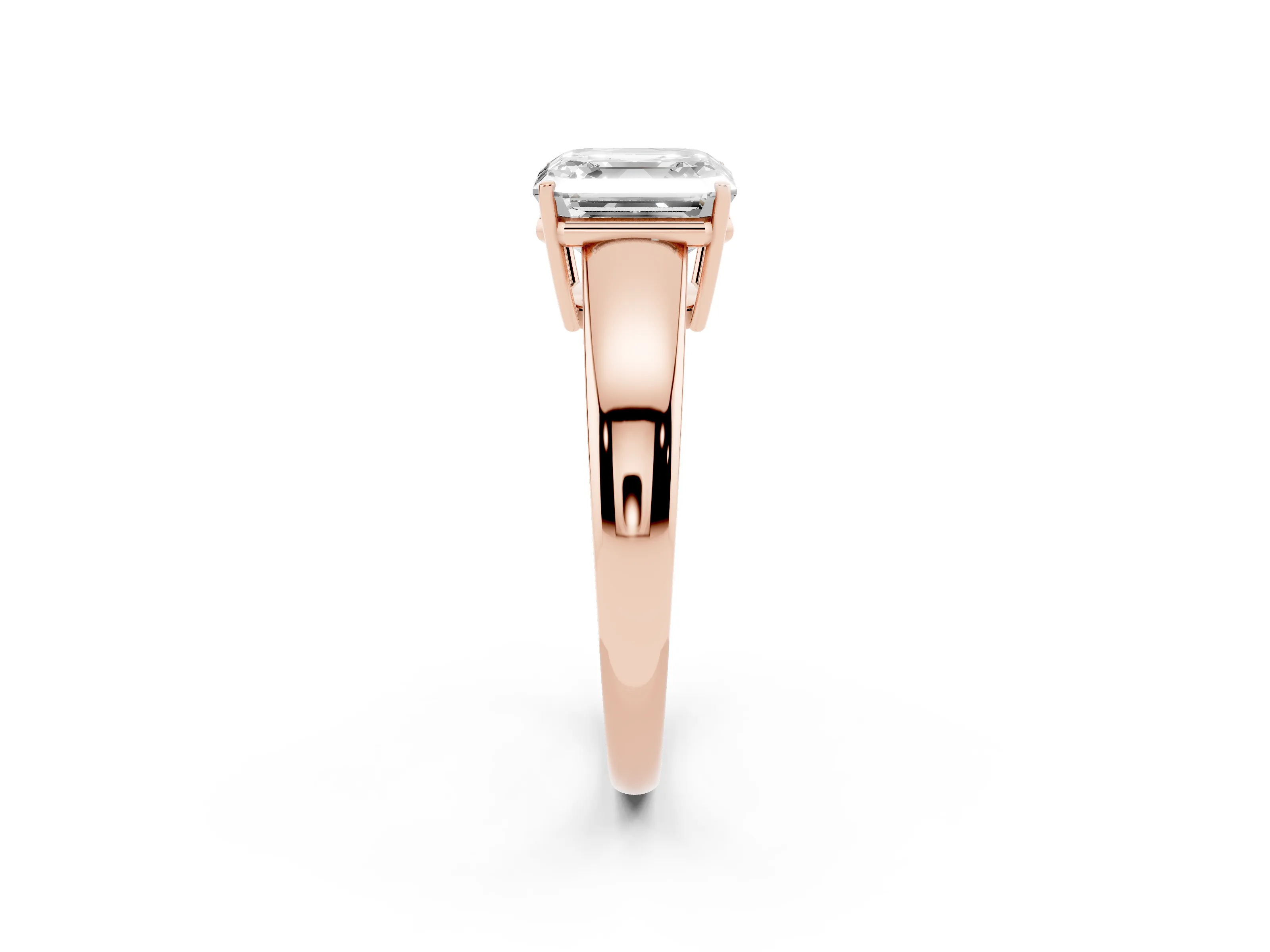 Asscher Cut Diamond Solitaire Ring Set in Rose gold with Tapered Band and Prong Setting