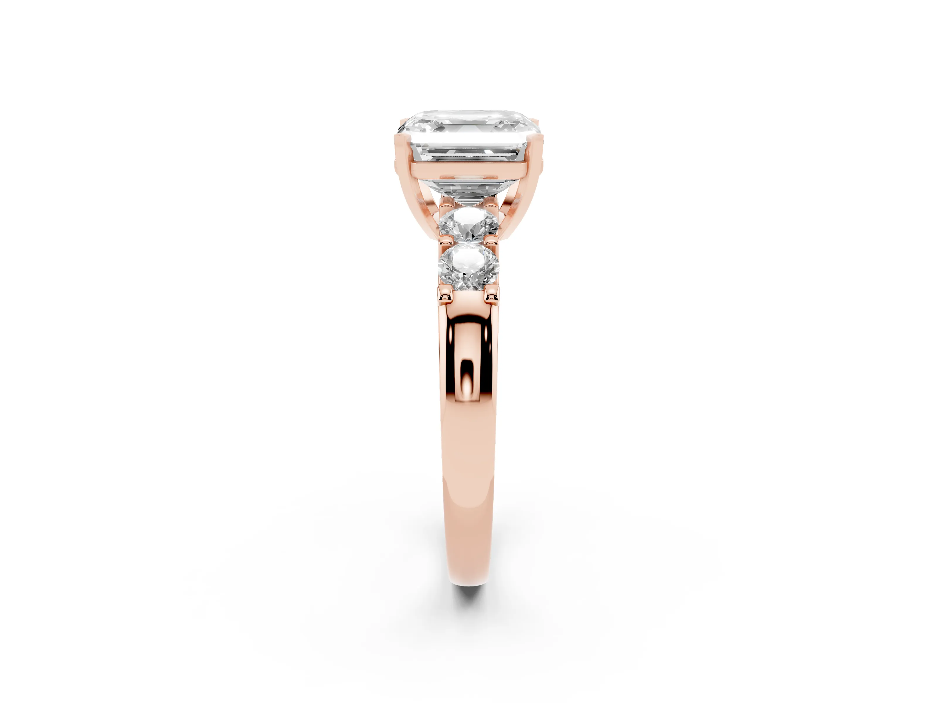 Asscher Cut Diamond Five-Stone Prong Set Engagement Ring Set in Rose gold with Channel Band