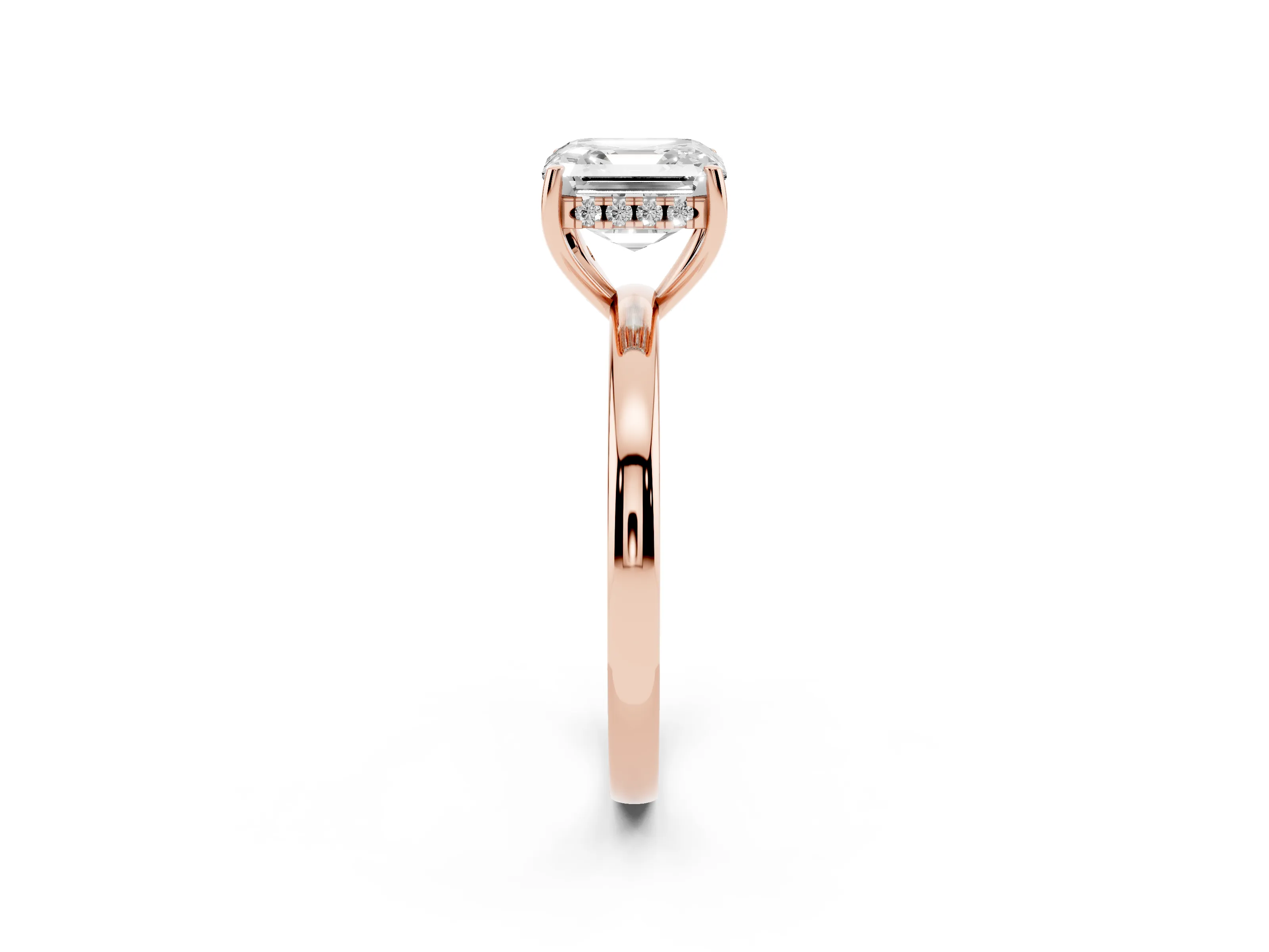 Asscher Cut Diamond Solitaire Ring Set in Rose gold with Plain Band and Prong Setting