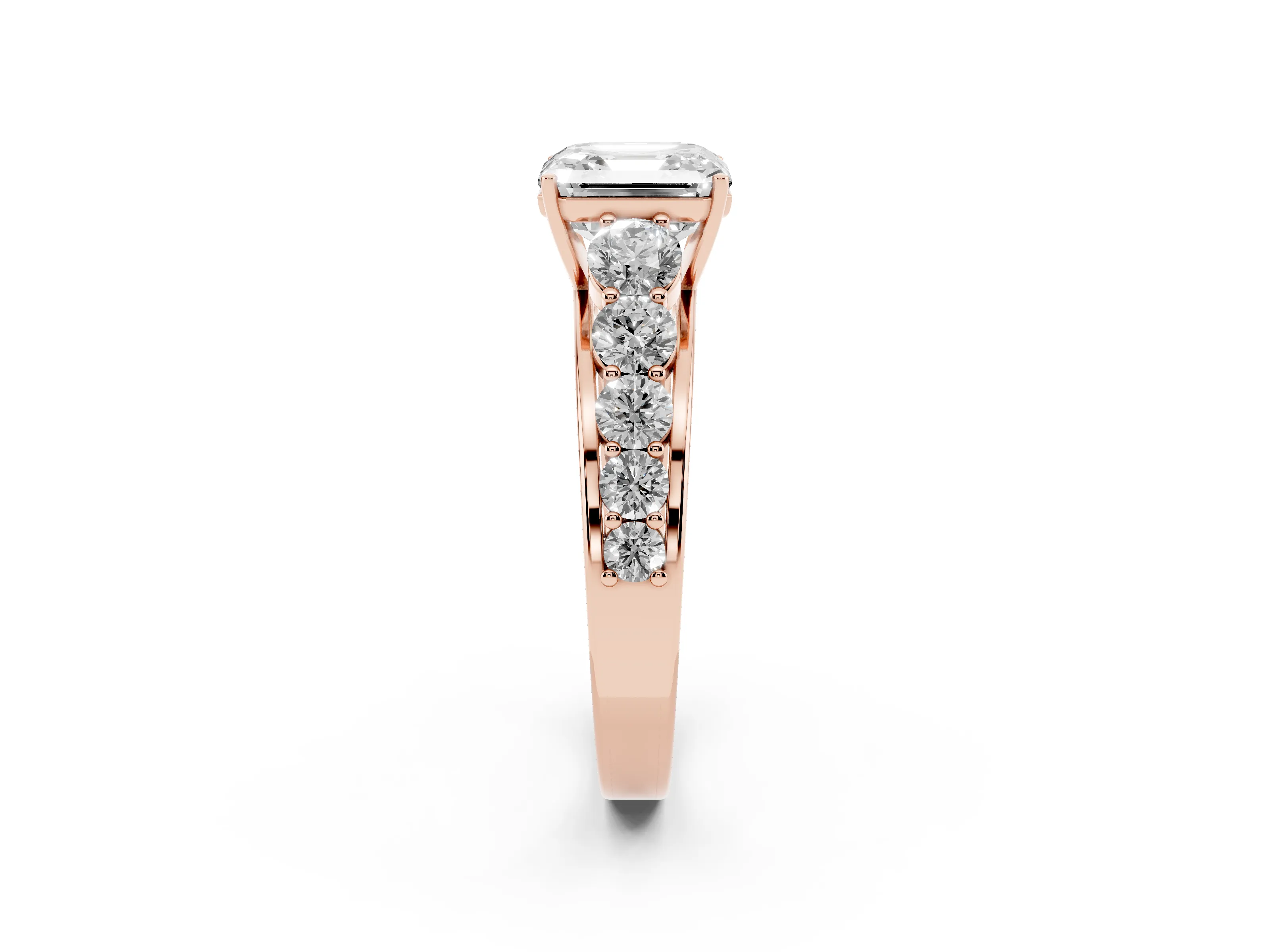 Asscher Cut Diamond Solitaire Ring Set in Rose gold with Pavé-Set Band and Prong Setting